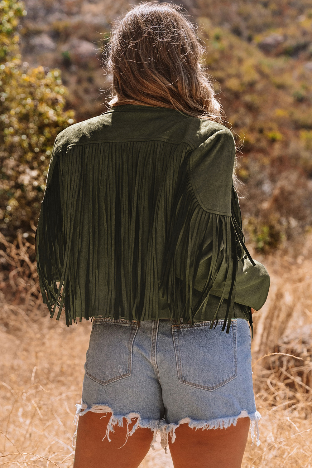 Gray Cropped Fringe Faux Suede Jacket - loveforevers