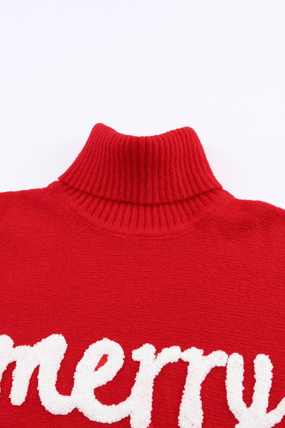 Fiery Red Merry Letter Embroidered High Neck Sweater - loveforevers
