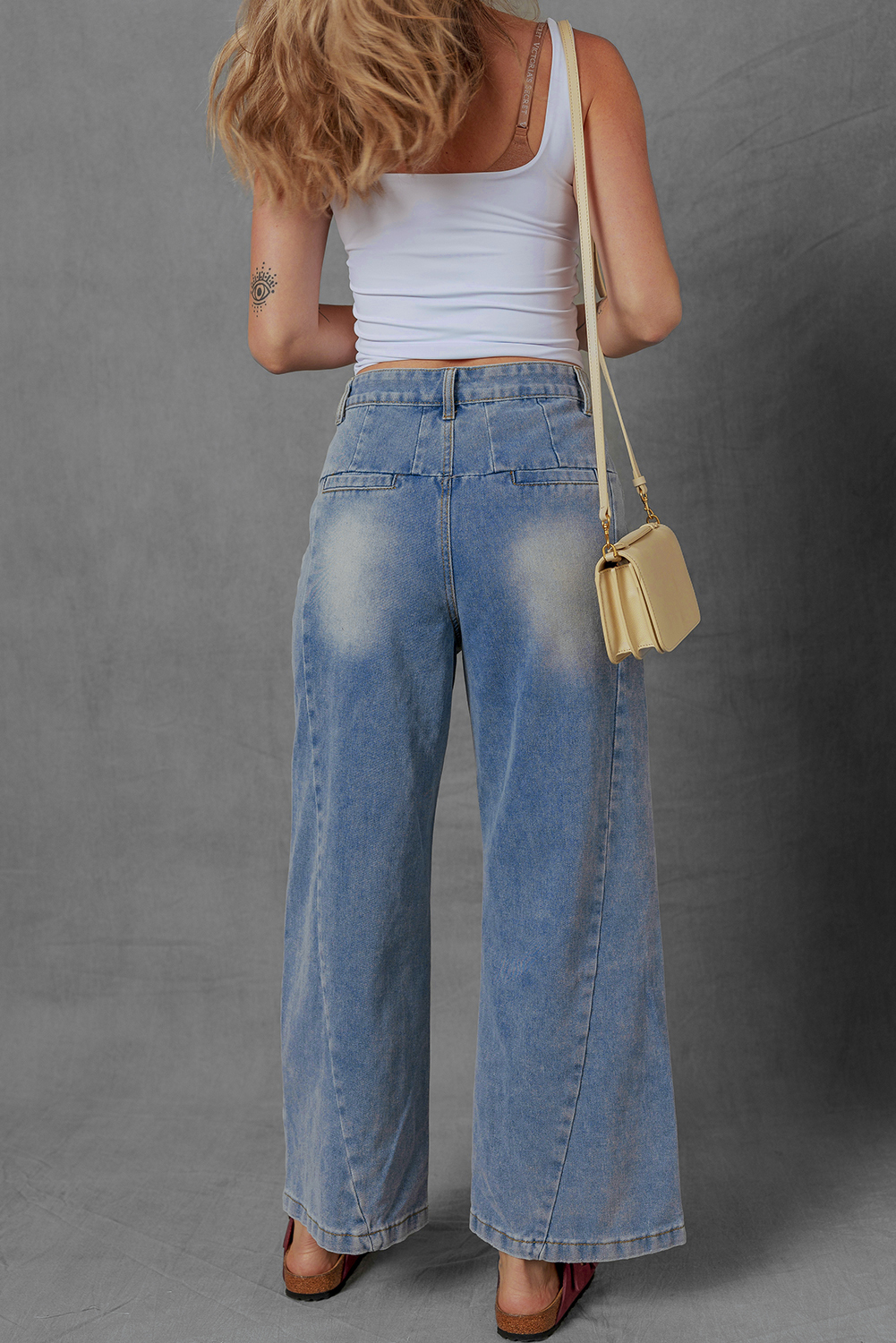 Ashleigh Blue Washed Pleated Detail Wide Leg Jeans - loveforevers