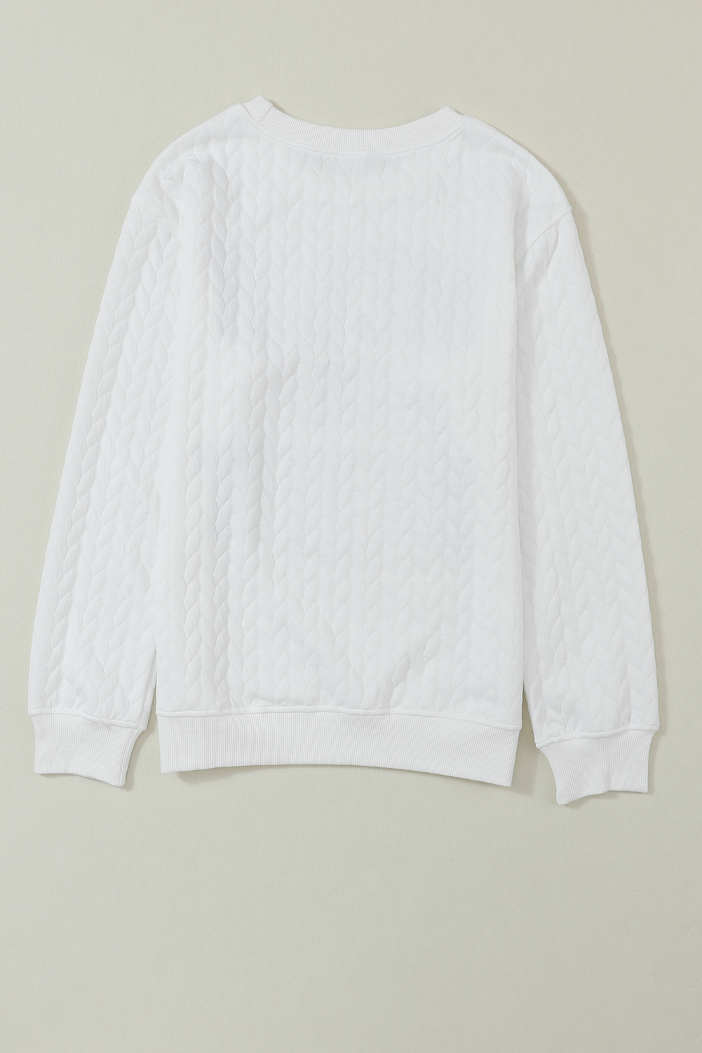 White LOVE Chenille Embroidered Cable Knit Pullover Sweatshirt - loveforevers