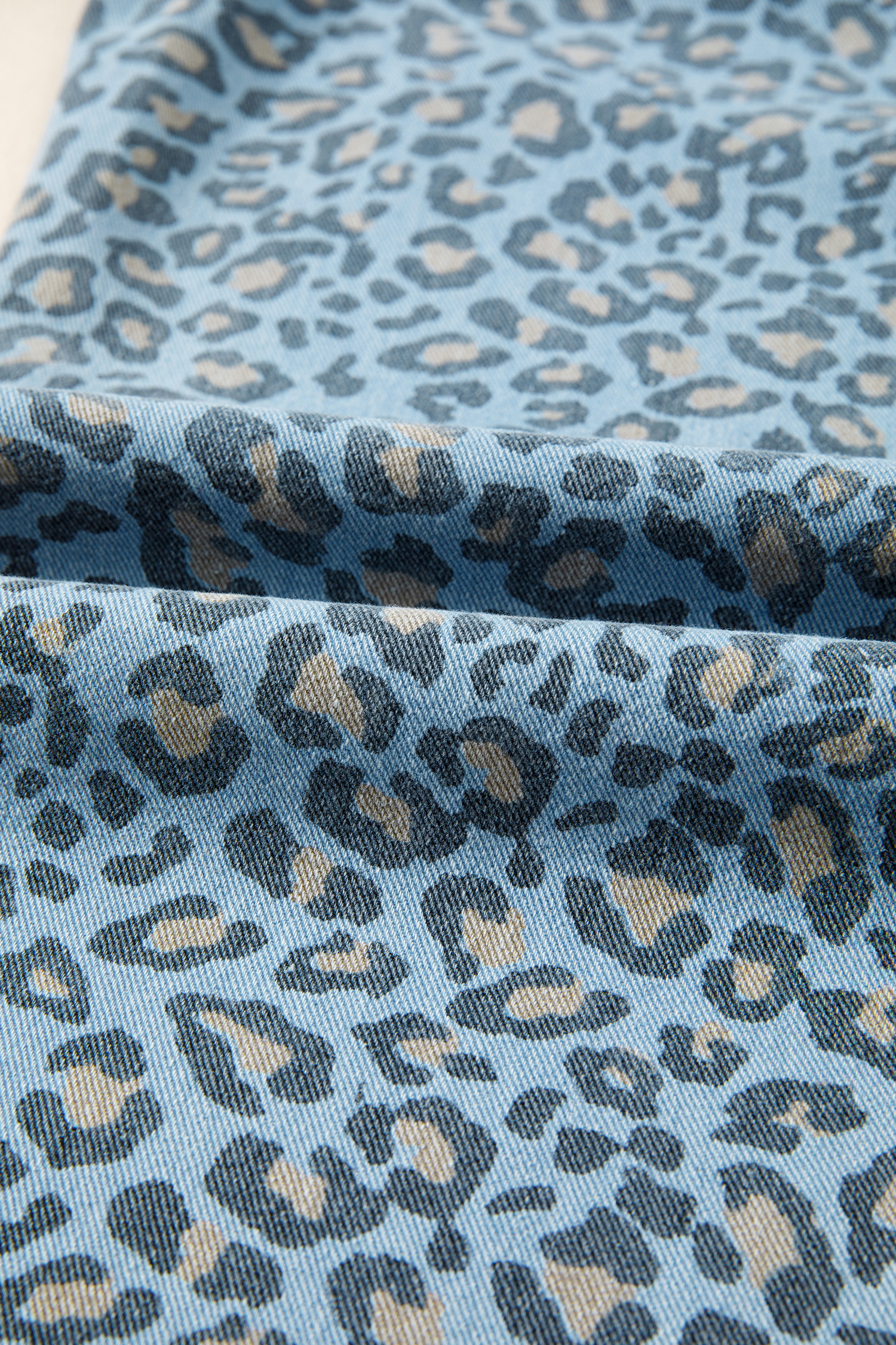 Blue Leopard Print Exposed Seam Detail Wide Leg Drawstring Jeans - loveforevers