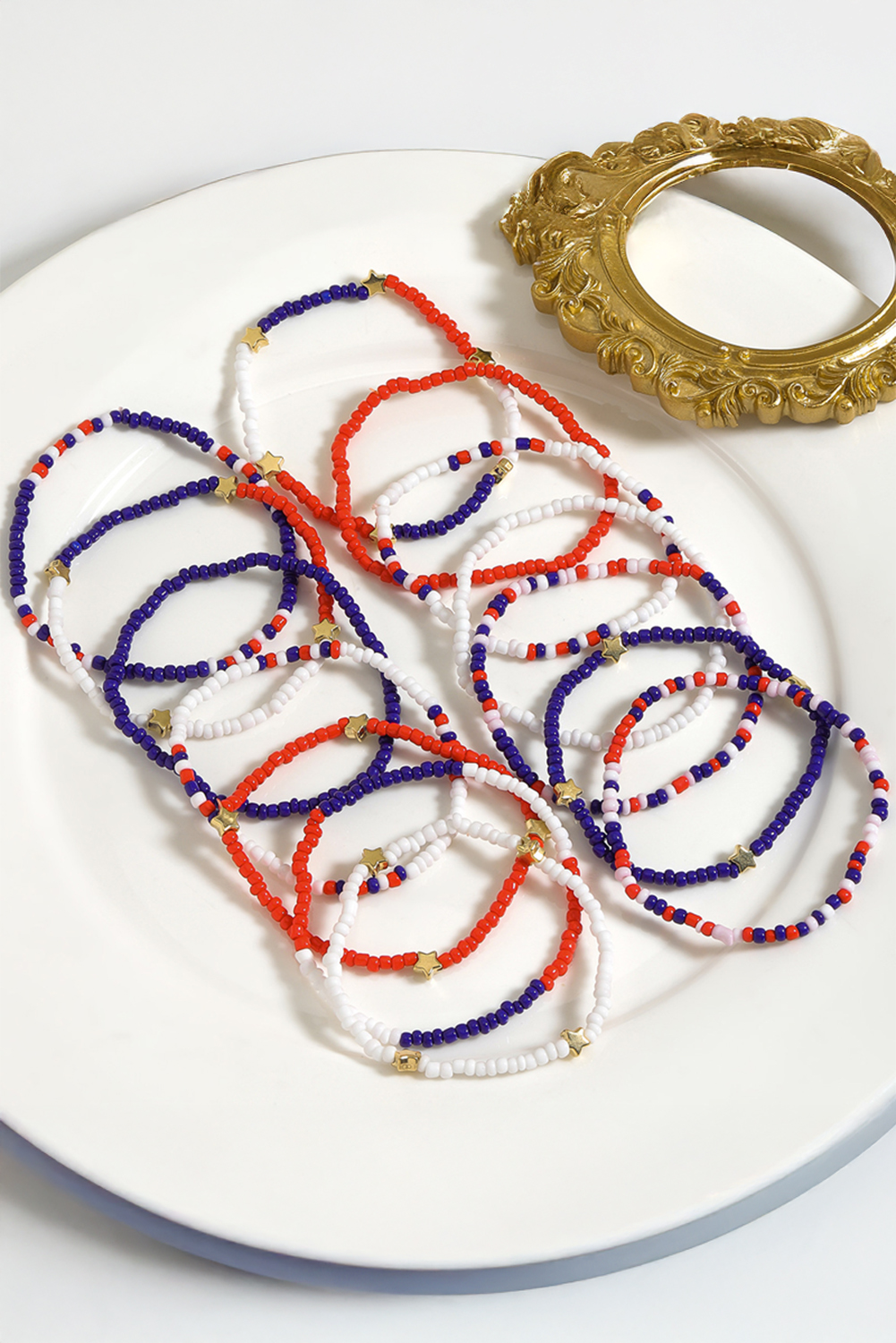 Dark Blue American Flag Star Beaded Multi Layer Bracelet Set - loveforevers