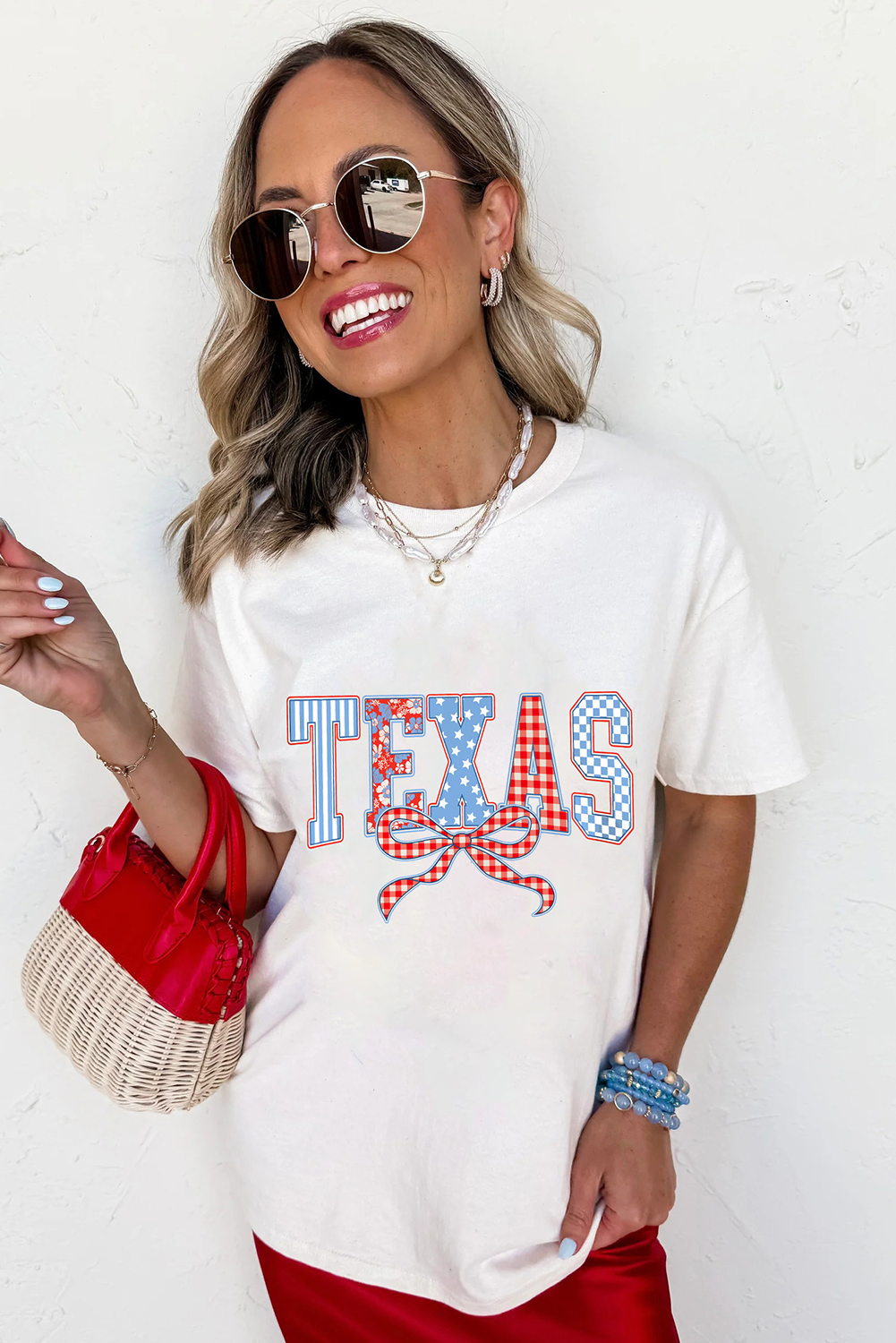 White Independence Day TEXAS Bow Printed T Shirt - loveforevers