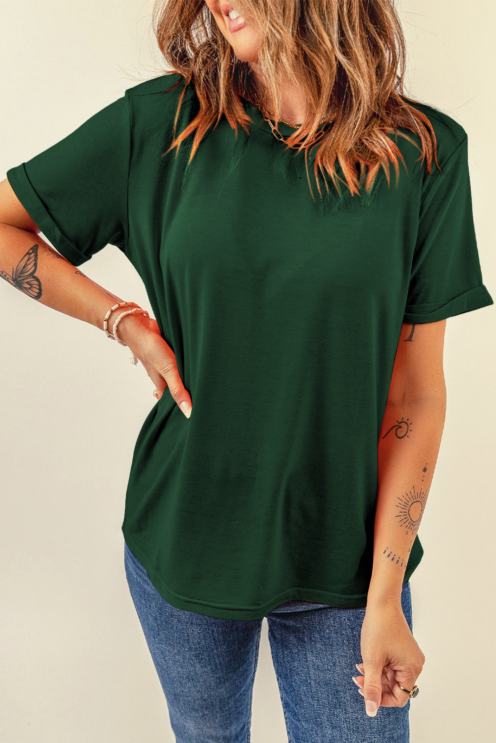 Khaki Casual Plain Crew Neck Tee - loveforevers