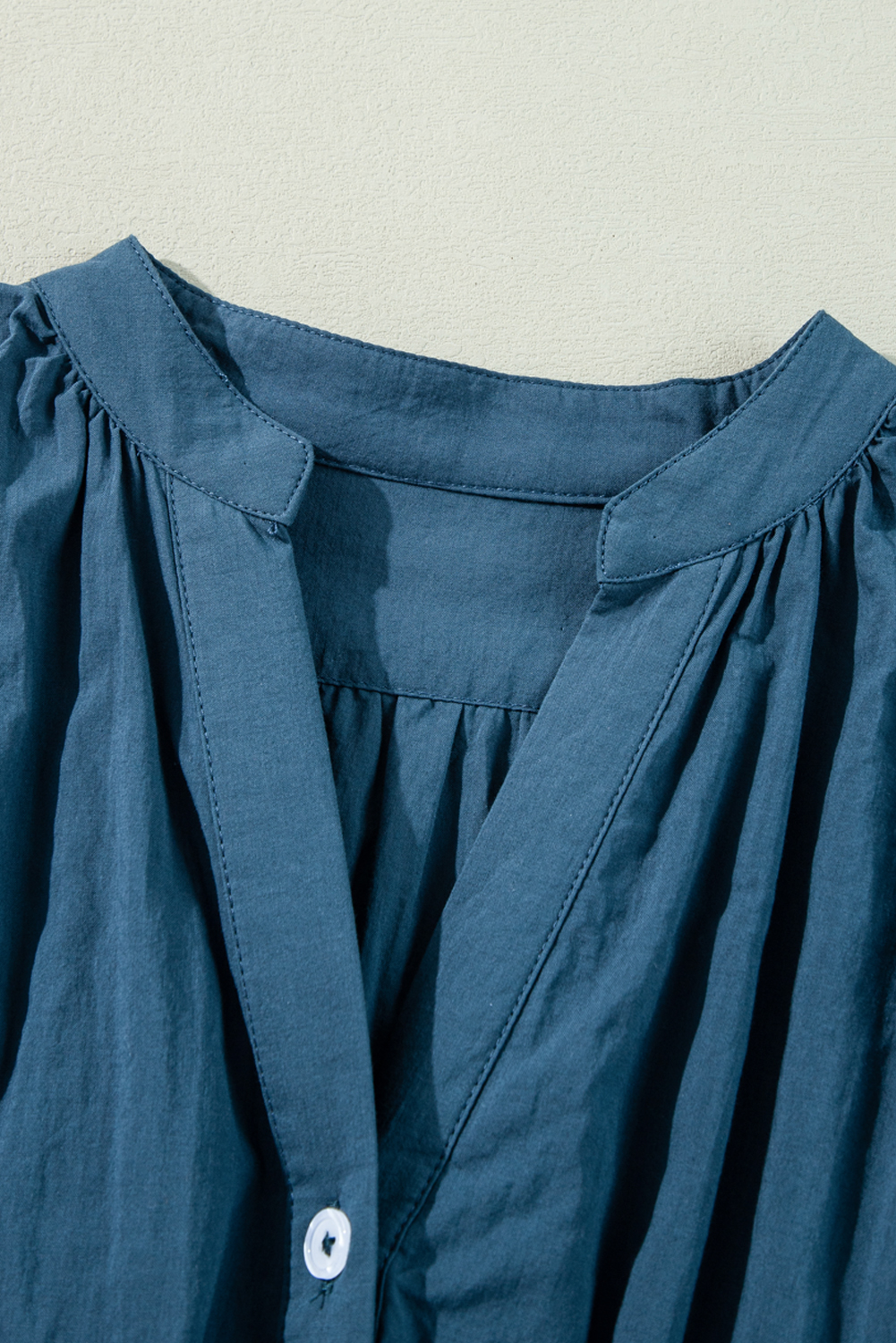 Prussian Blue 3/4 Sleeve Shirred High Waist Buttoned Mini Dress - loveforevers