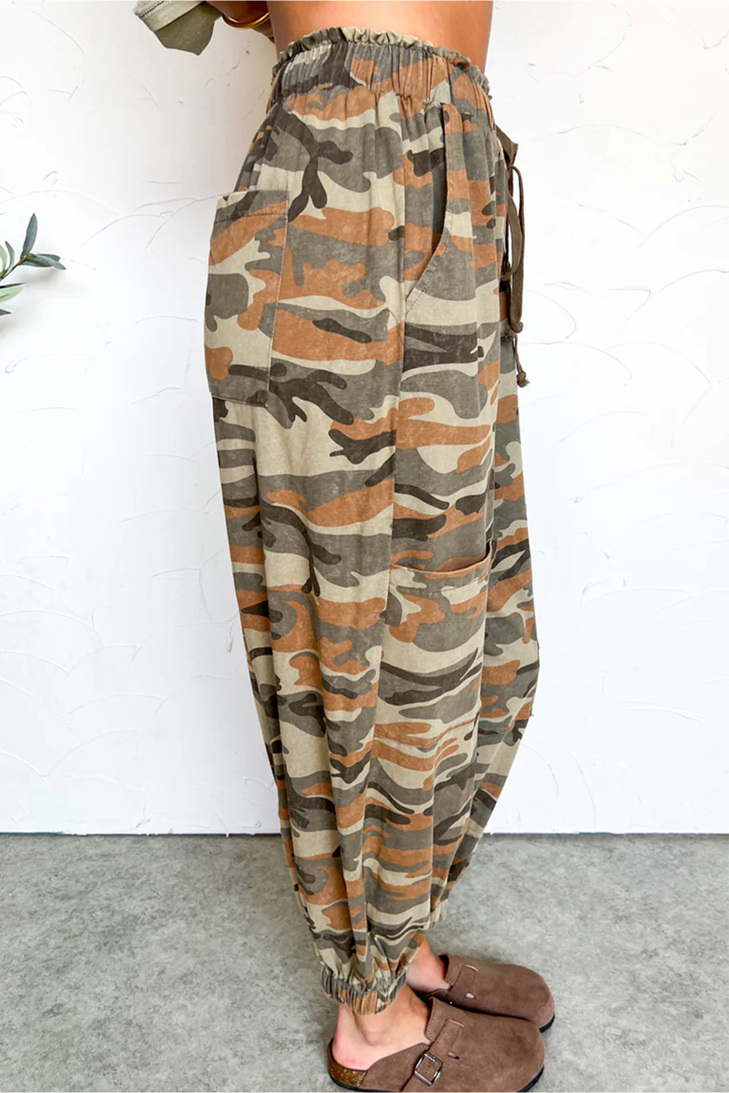 Green Camouflage Printed Drawstring Elastic Waist Jogger Pants - loveforevers