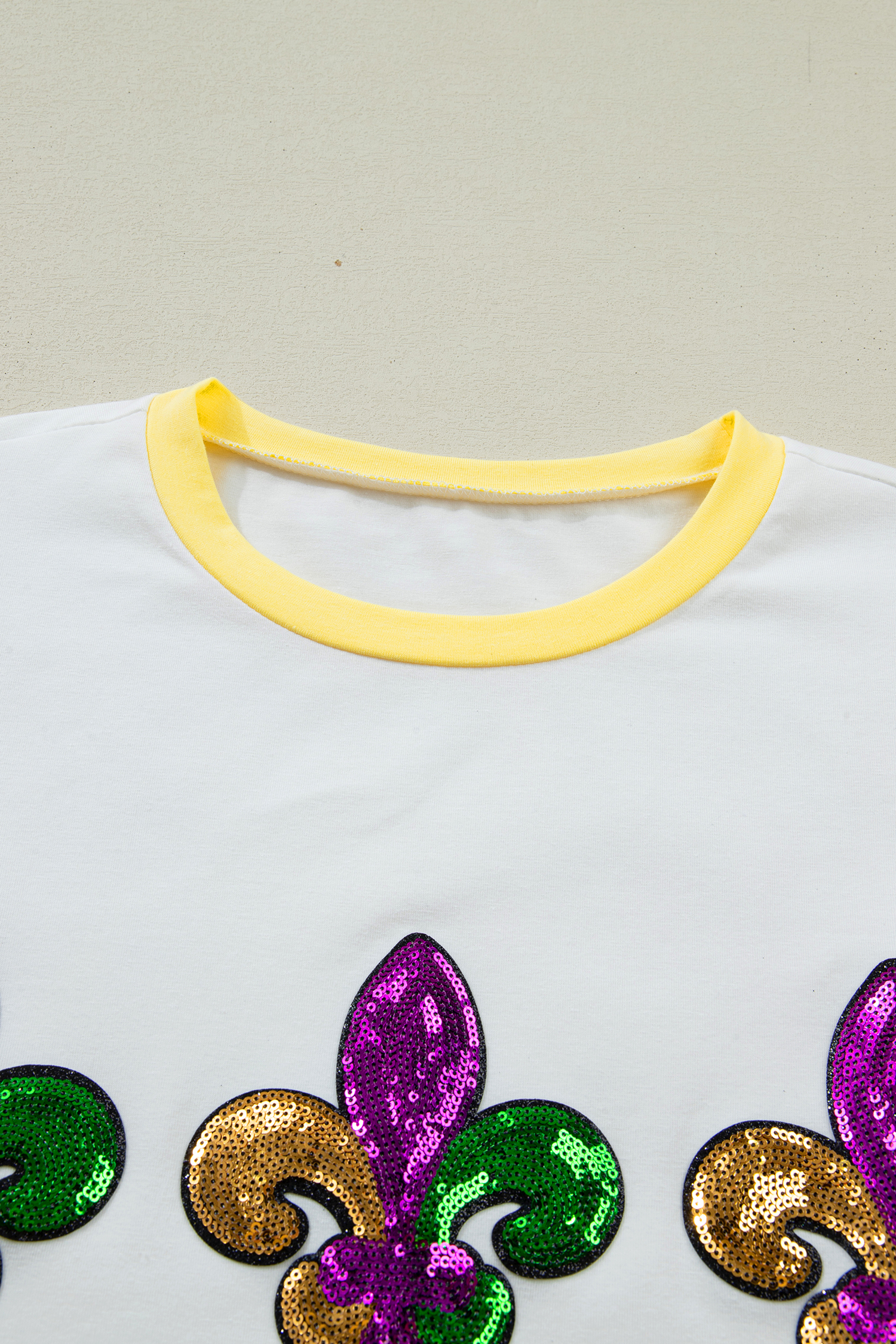 White Sequin Fleur de Lis Mardi Gras Varsity T Shirt - loveforevers