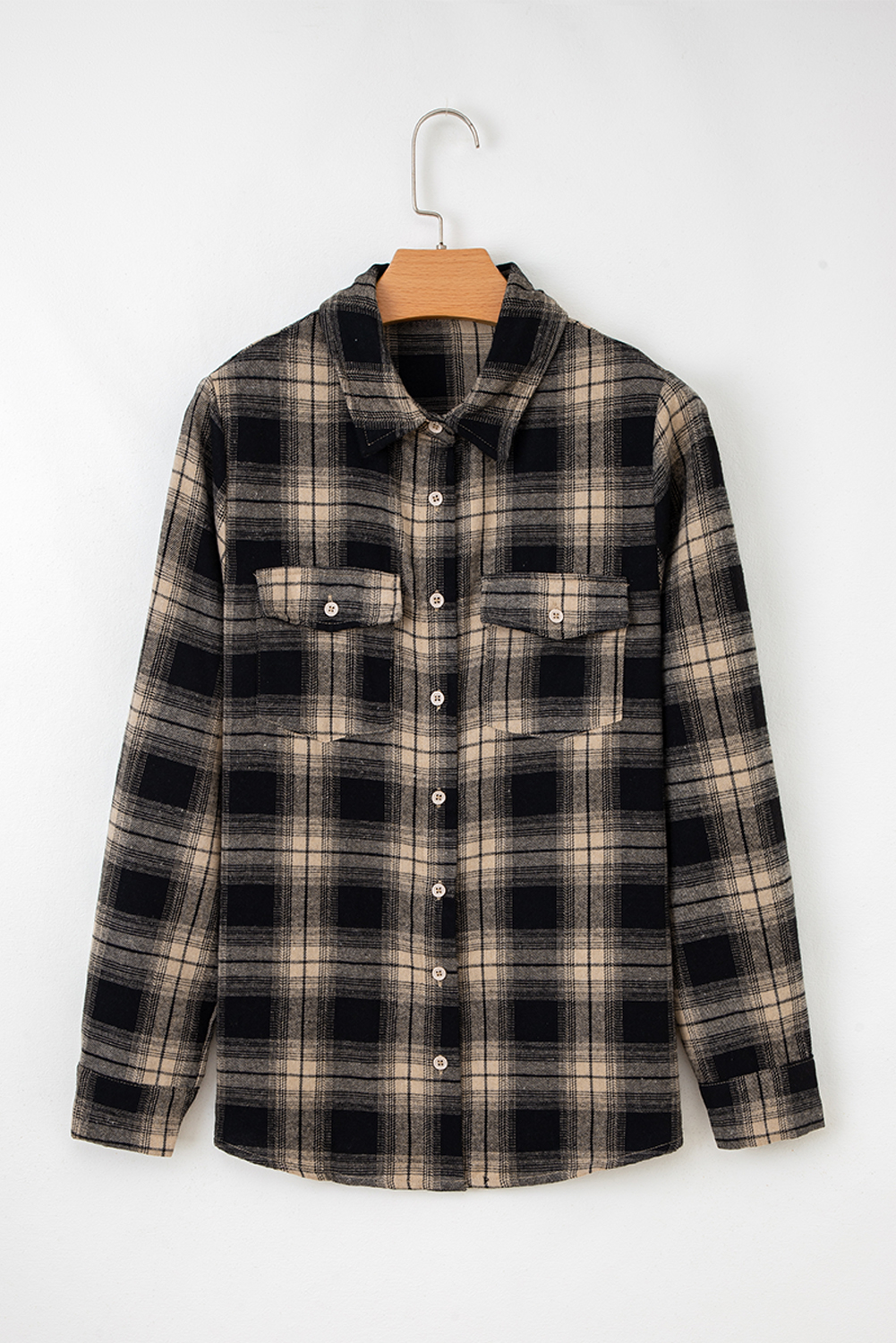 Multicolour Retro Plaid Double Flap Pocket Brushed Shacket - loveforevers