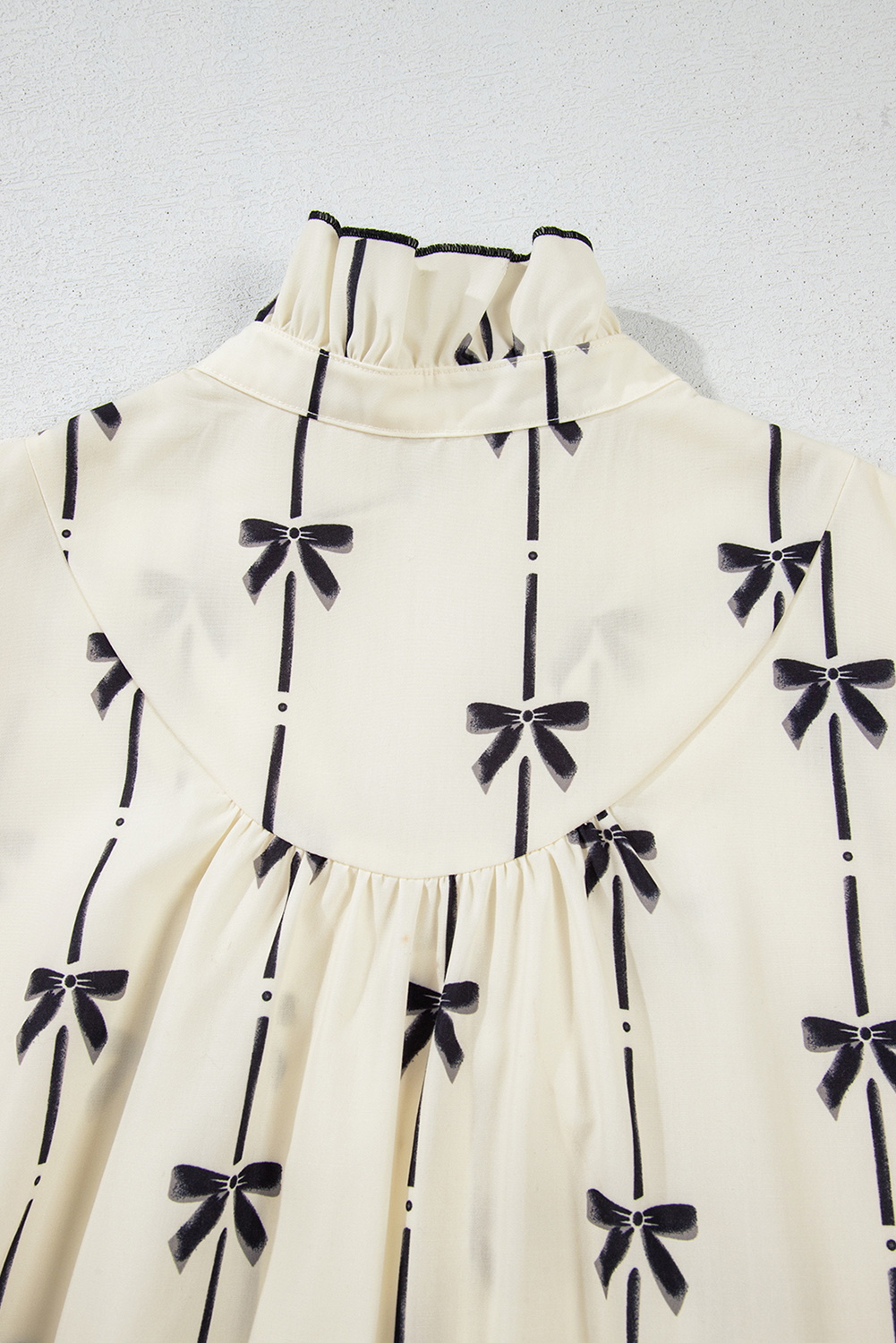 Beige Cute Bowknot Printed Bubble Sleeve V Neck Mini Dress - loveforevers