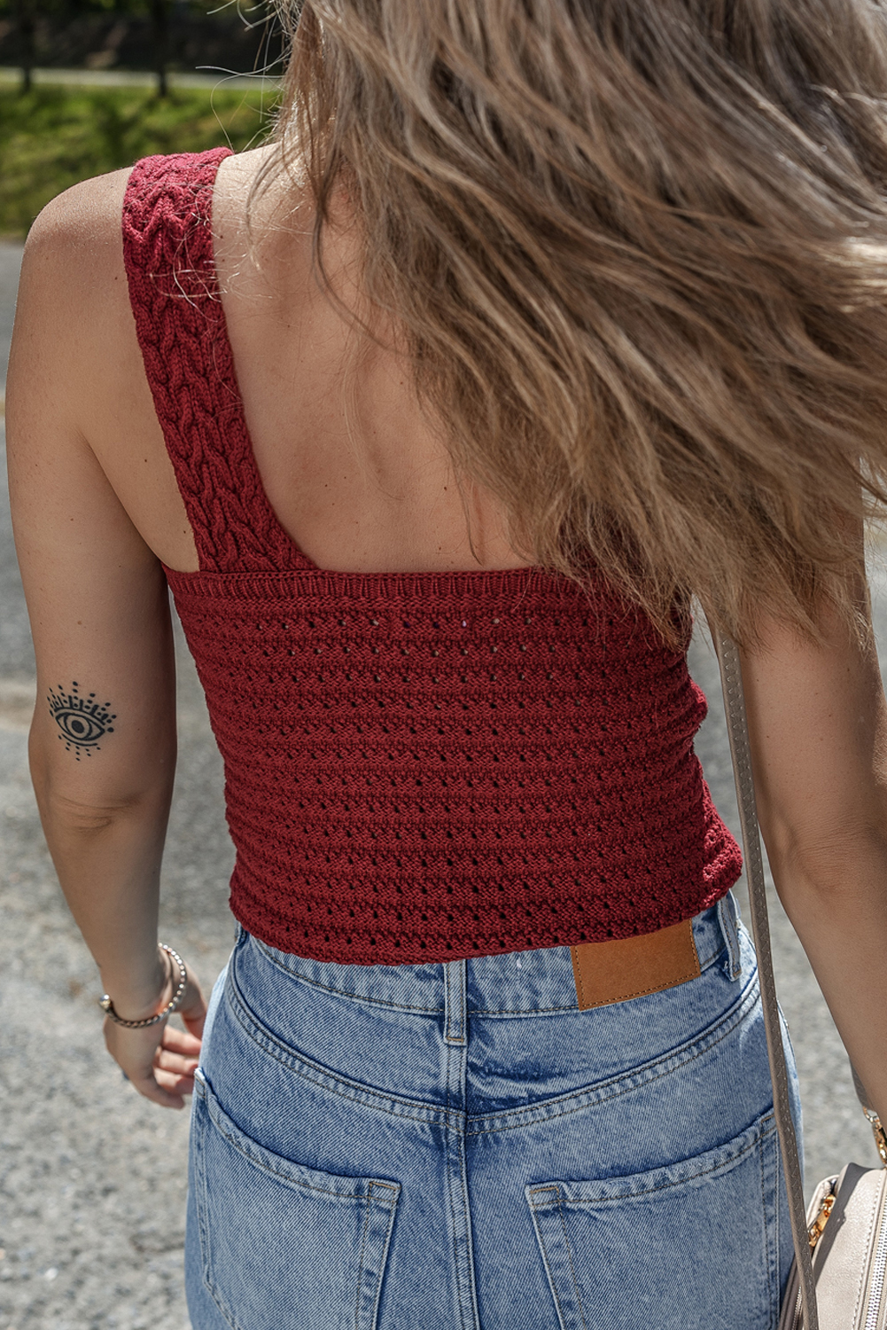 Burgundy Cable Knit Pointelle Slim Fit V Neck Sweater Vest - loveforevers