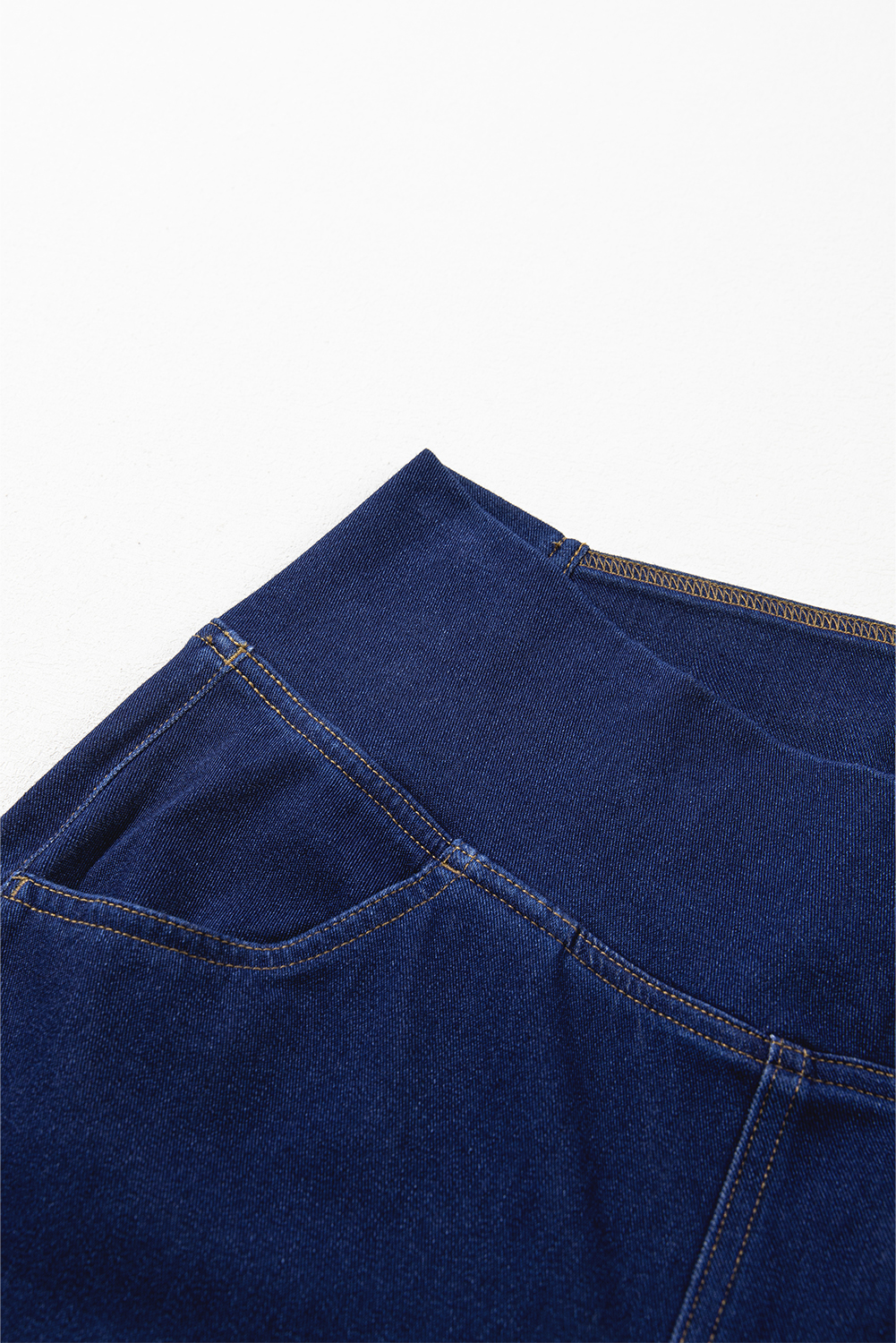 Dusk Blue Solid Crossed Waist High Elastic Fit Flare Knit Jeans - loveforevers