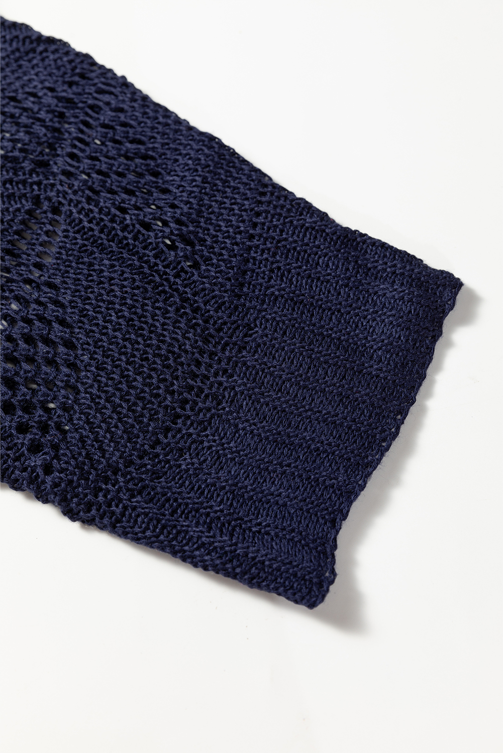 Navy Blue Hollow Out Knit 7/8 Sleeve Casual Sweater - loveforevers