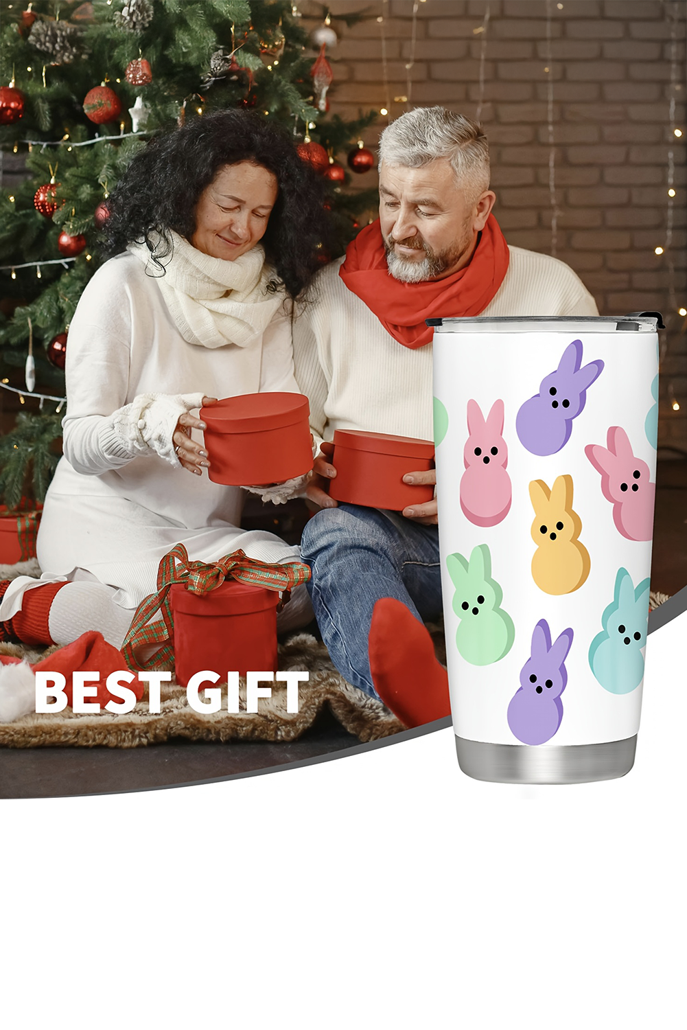 White Cute Bunny Printed Stainless Steel Thermal Vacuum Cup 20oz - loveforevers