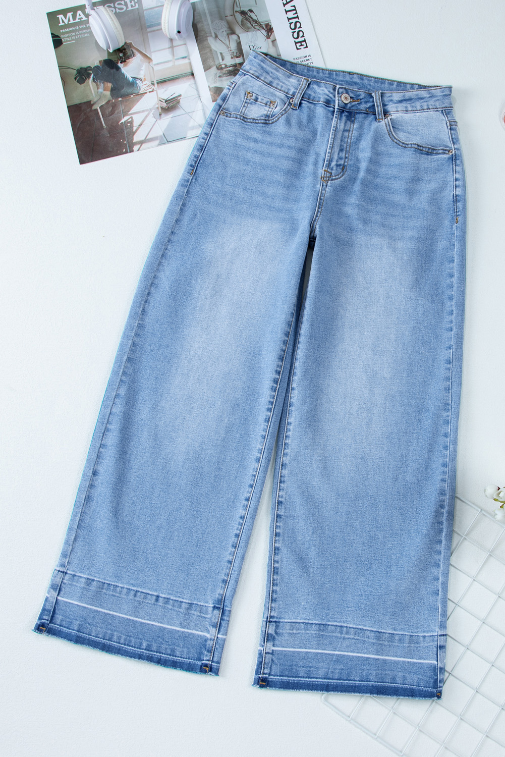 Gray Raw Hem Straight Leg Loose High Waist Jeans - loveforevers