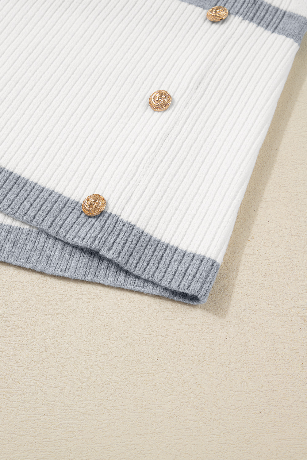 Gray Stripe Ribbed Buttoned Detail Drop Shoulder Tunic Sweater - loveforevers