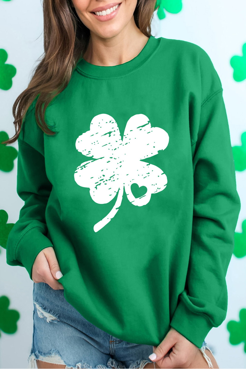 Dark Green St. Patricks Lucky Clover Graphic Sweatshirt - loveforevers
