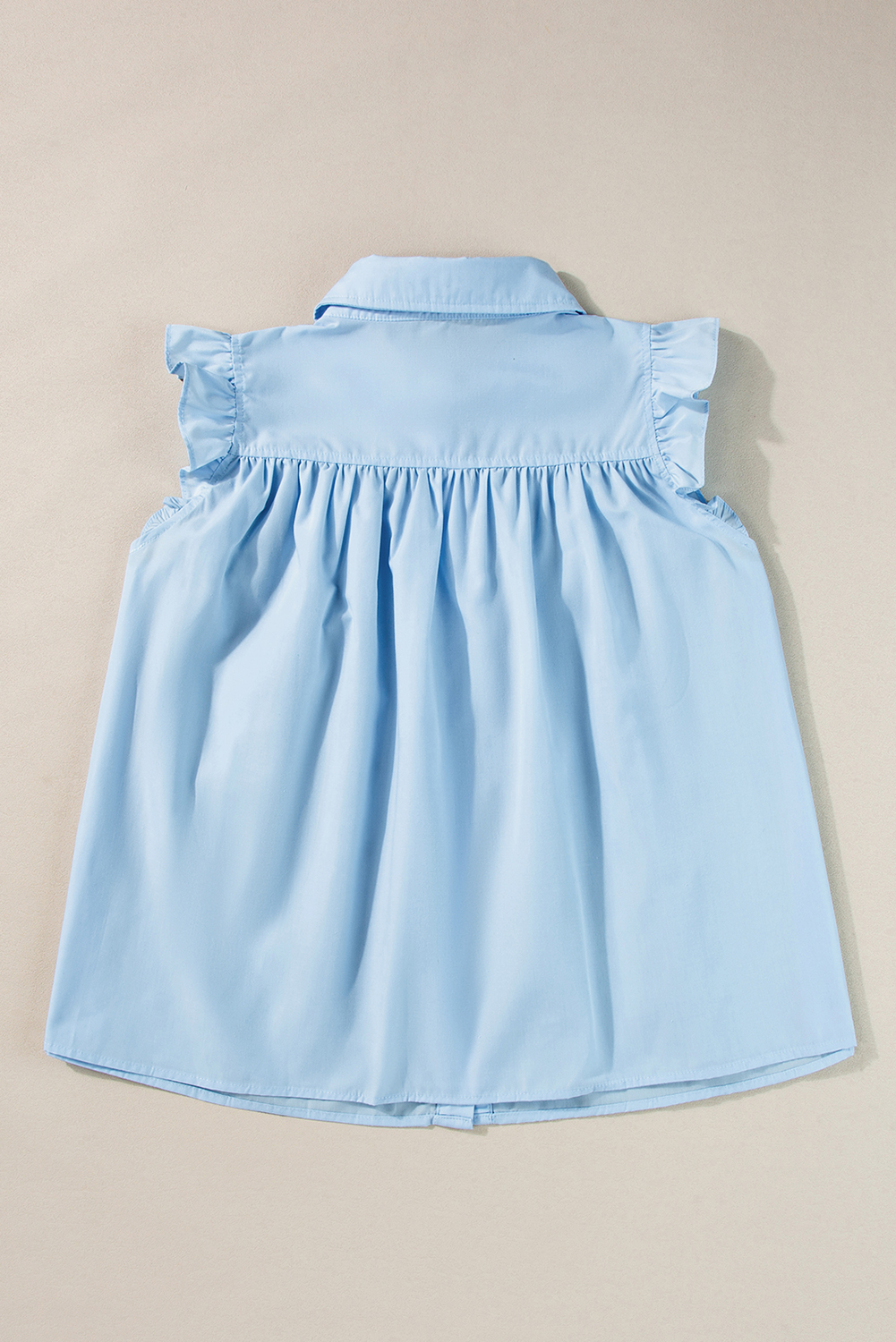 Sky Blue Ric Rac Trim Frilly Sleeveless Shirt - loveforevers