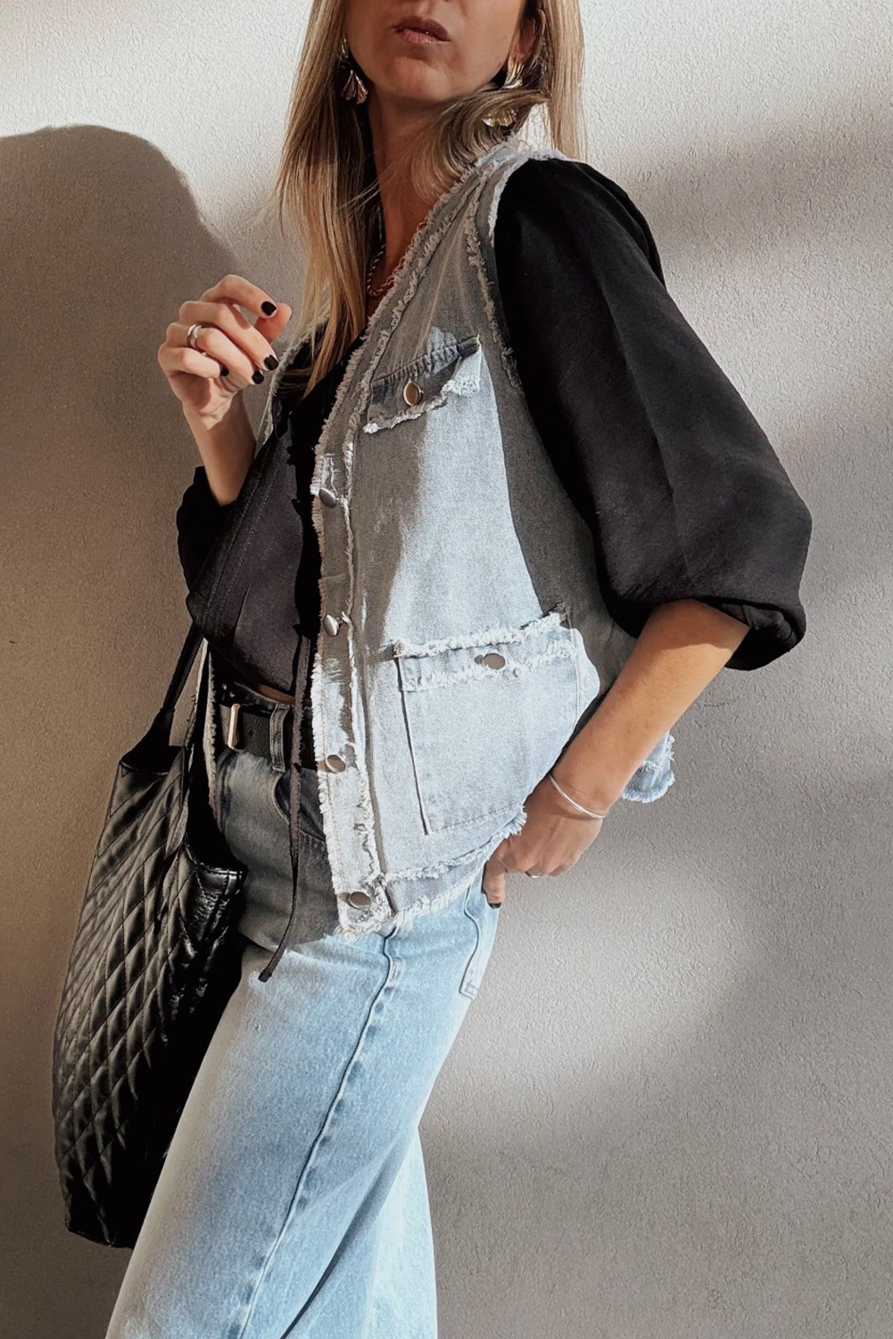Beau Blue Frayed Edge Flap Pockets Denim Vest Jacket - loveforevers