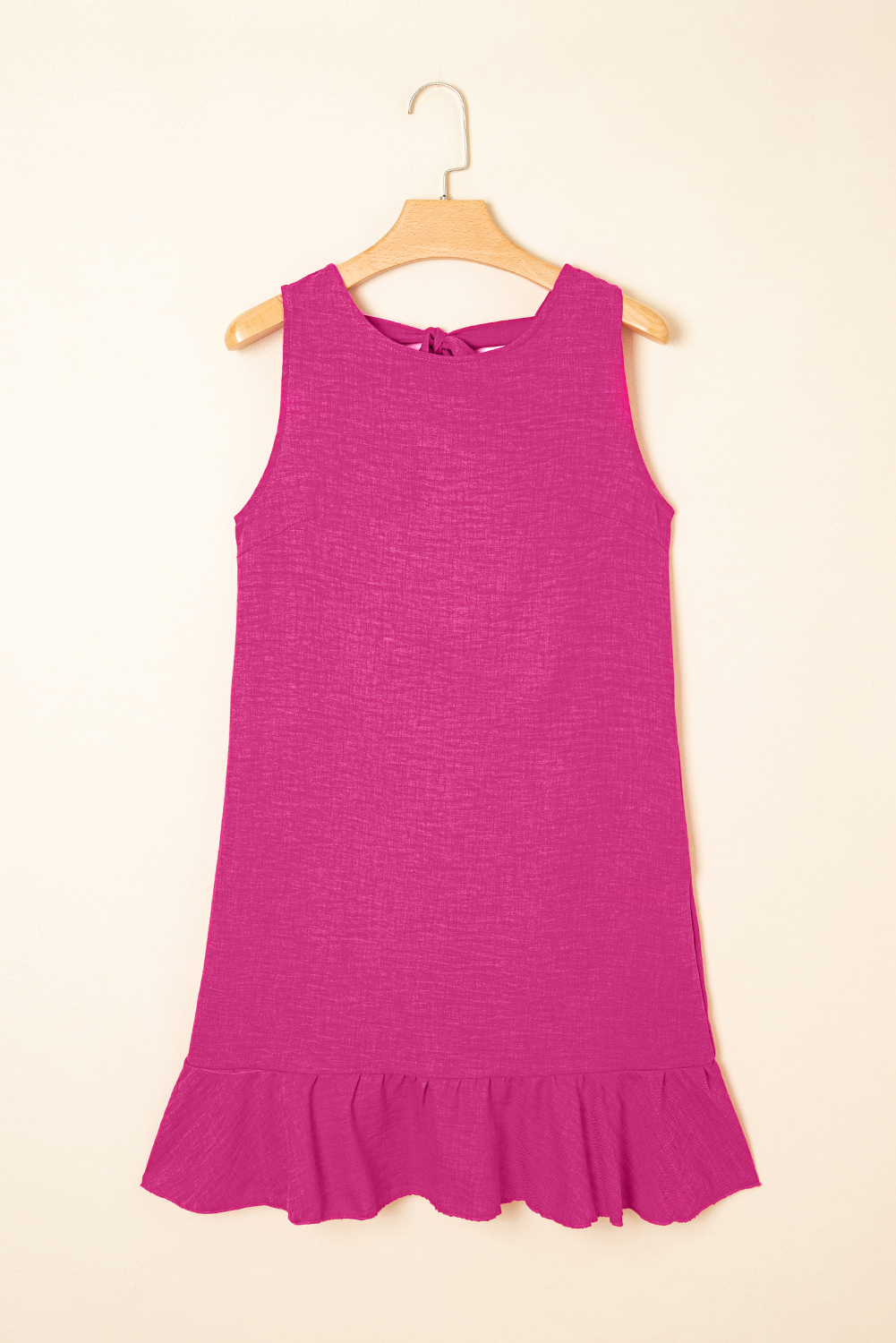 Bright Pink Knot Scoop Back Ruffle Hem Sleeveless Mini Dress - loveforevers