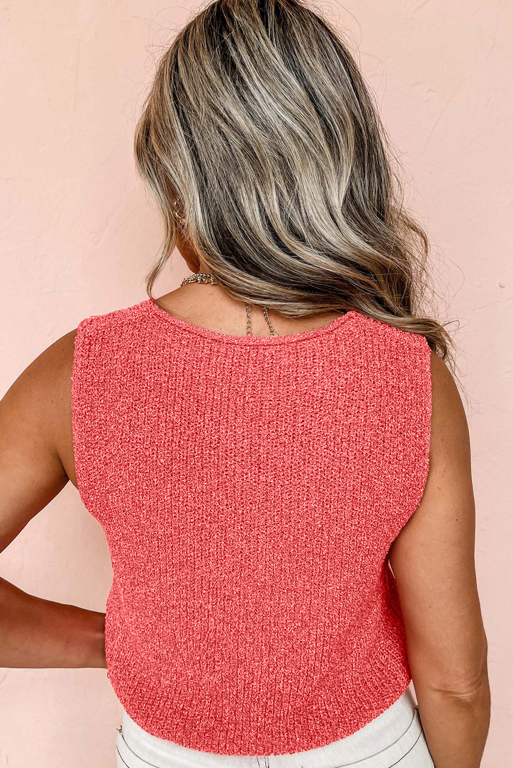 Tomato Red Lace-up Front V Neck Sweater Vest - loveforevers
