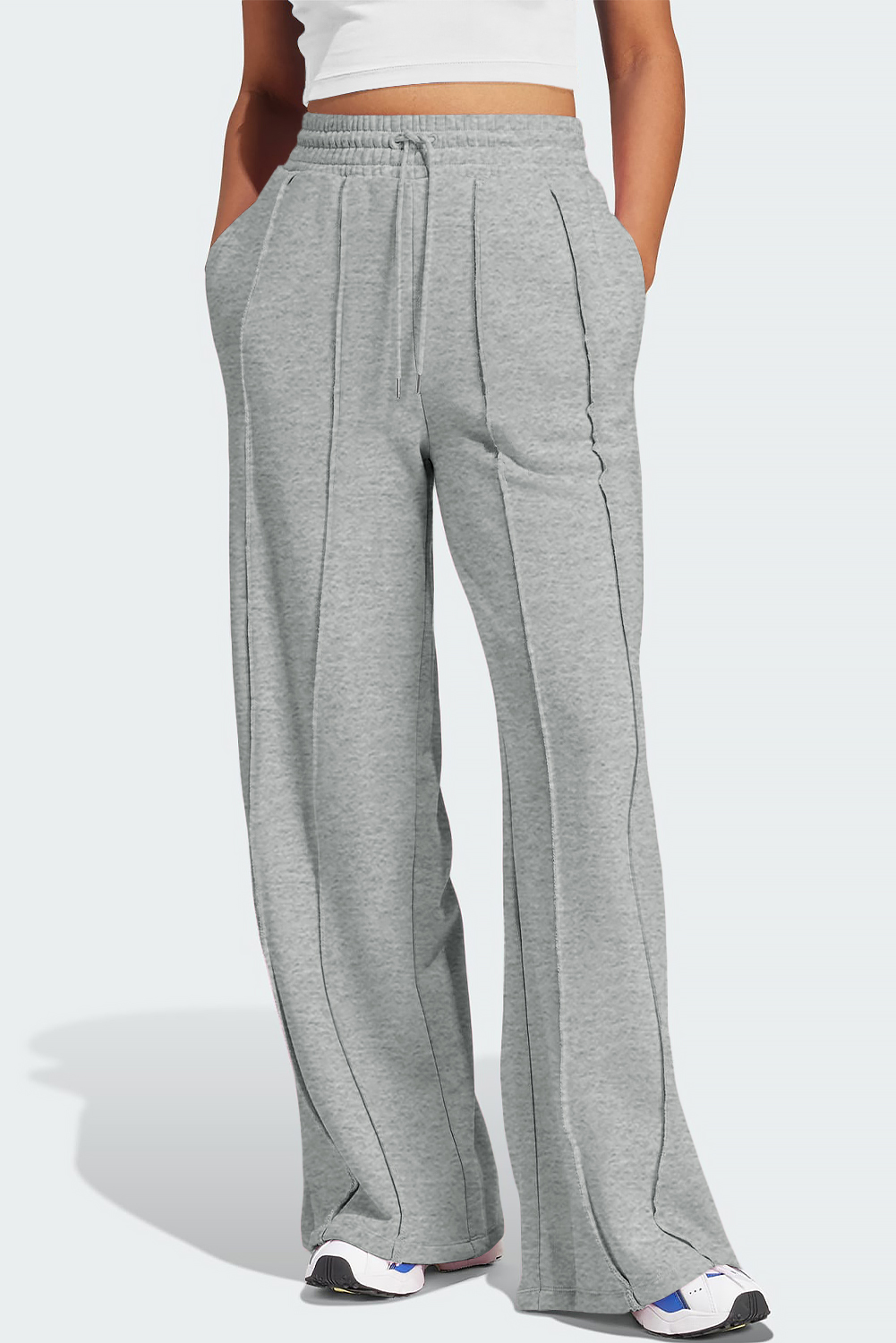 Black Seamed Drawstring High Waist Wide Leg Sweatpants - loveforevers