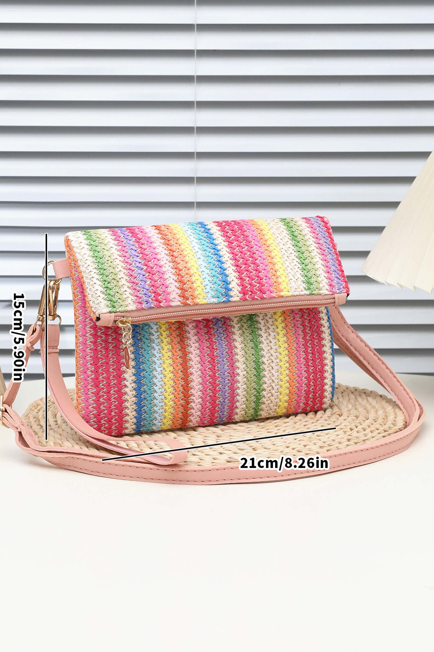 White Daisy Flower Straw Woven Zip Folded Magnetic Button Shoulder Bag - loveforevers
