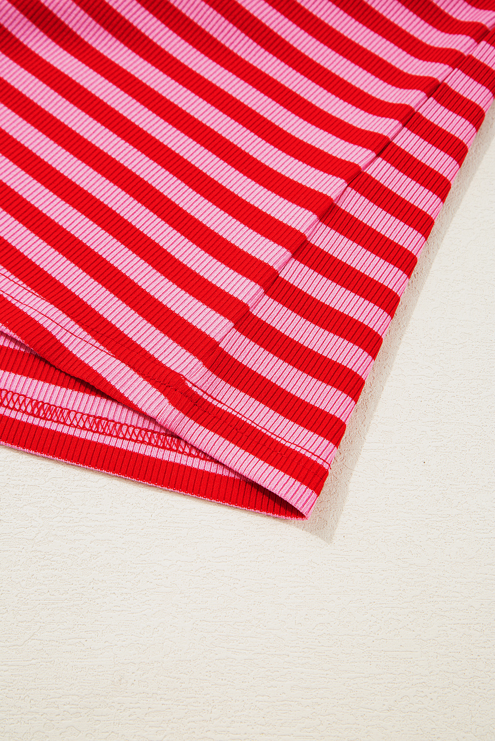 Sky Blue Stripe Ribbed Cap Sleeve Round Neck T Shirt - loveforevers
