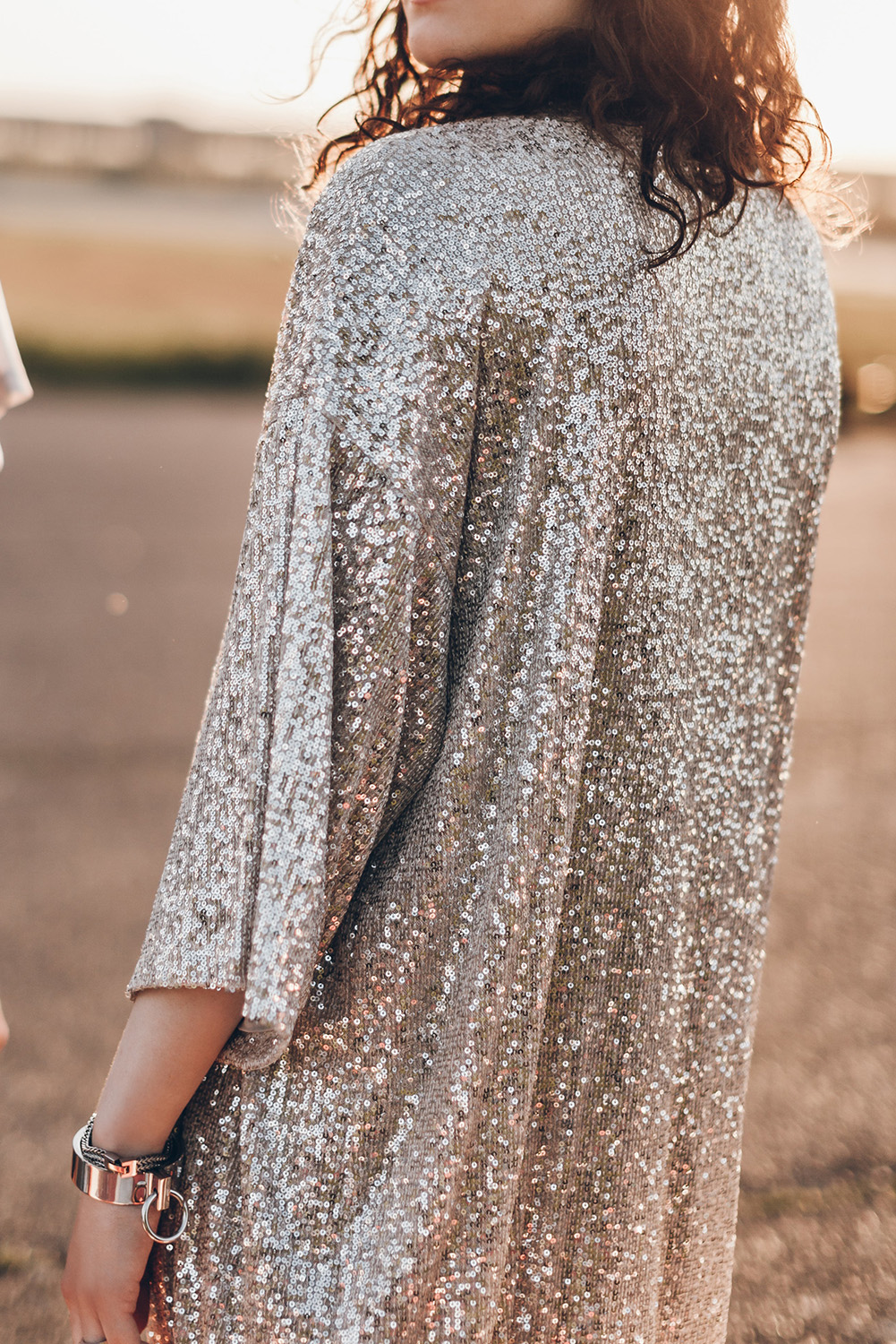 Apricot Sequin 3/4 Sleeve Open Front Duster Kimono - loveforevers