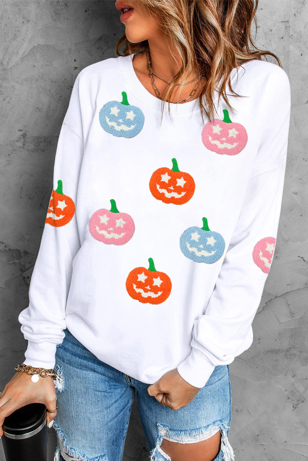 White Cute Halloween Jack-o-lantern Holiday Sweatshirt - loveforevers