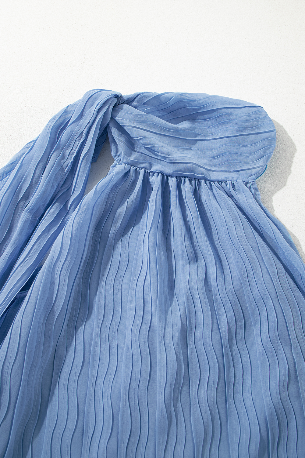 Myosotis Textured Pleated Tied Mock Neck  Flowy Tank Top - loveforevers