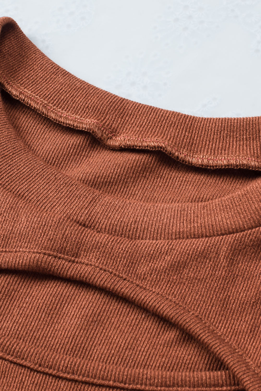 Brown Ribbed Peekaboo Cutout Long Sleeve Top - loveforevers