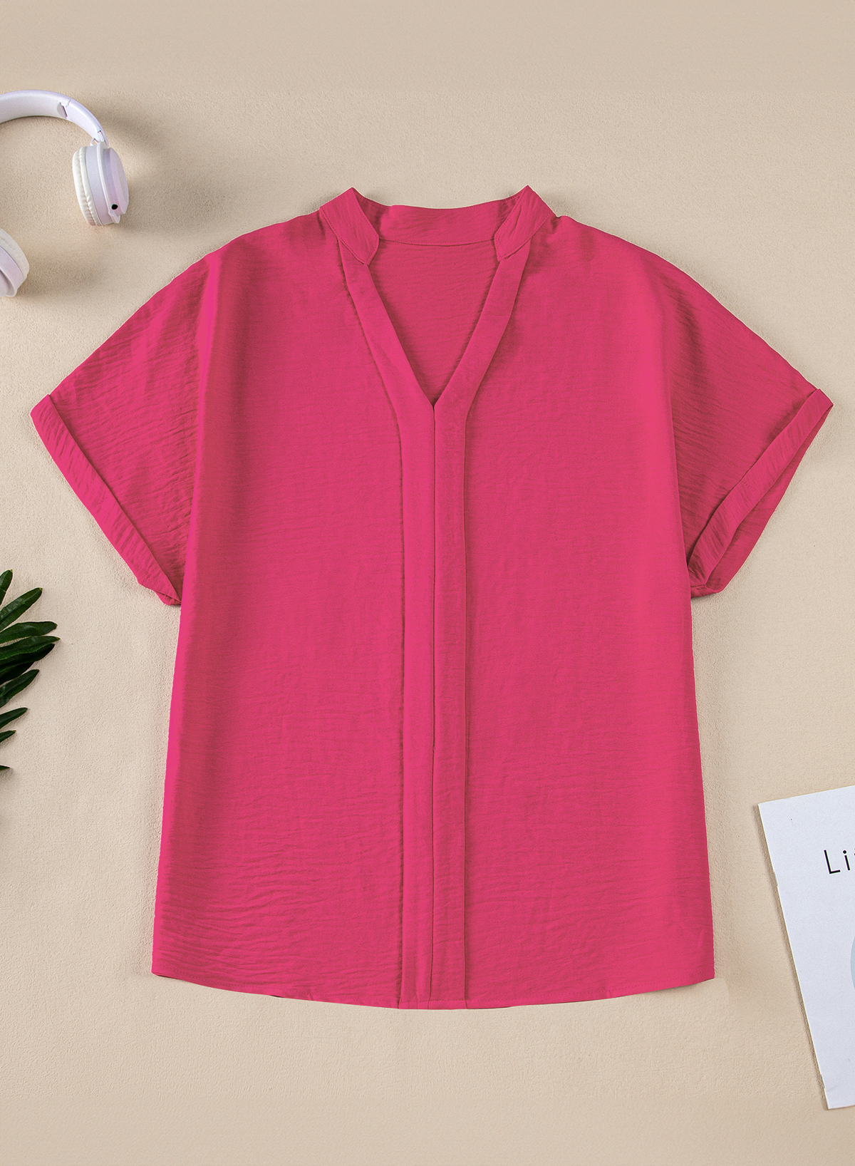 Black Notched Neck Batwing Sleeve Lightweight Blouse - loveforevers