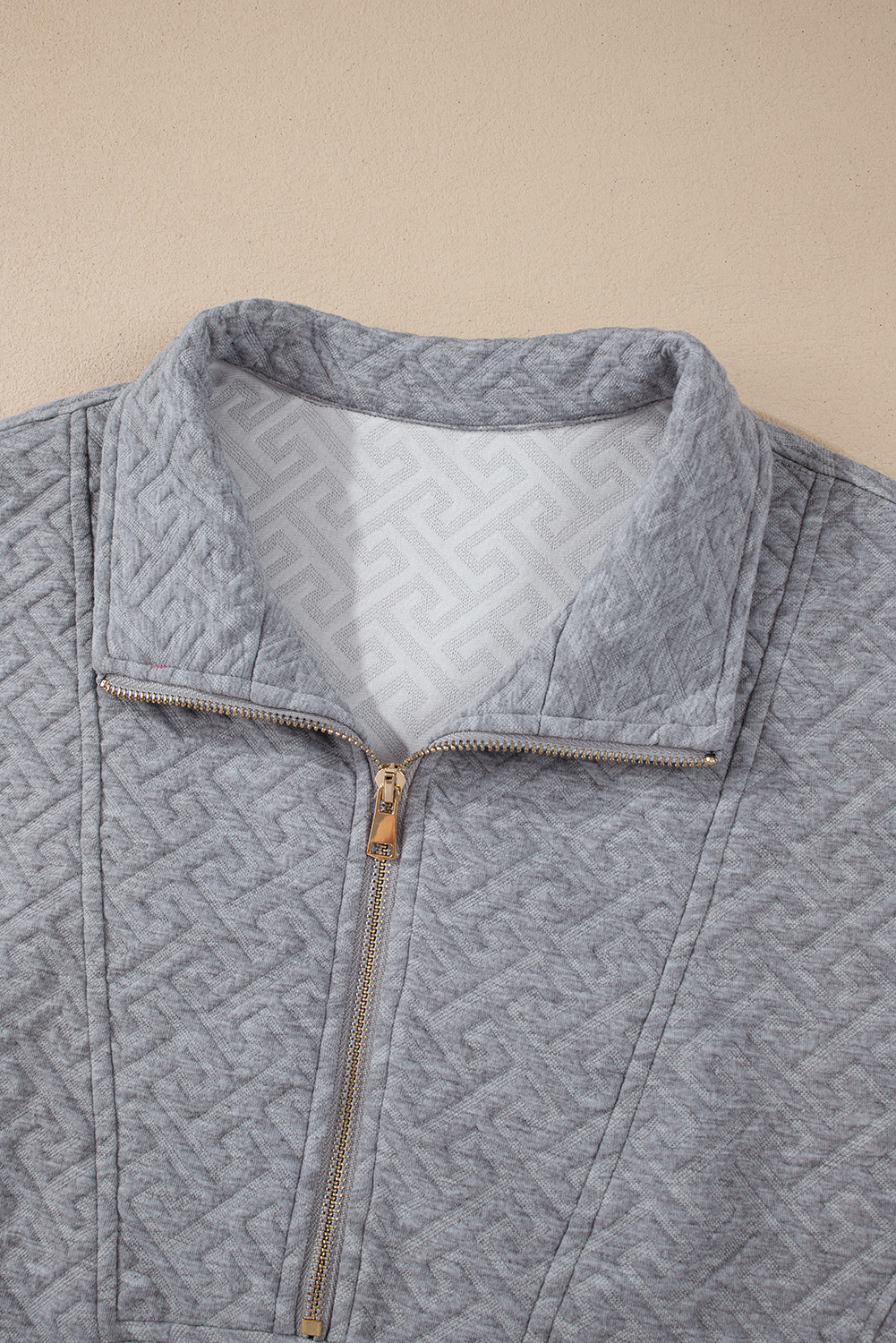 Gray Solid Textured Half Zipper Collared Sweatshirt - loveforevers