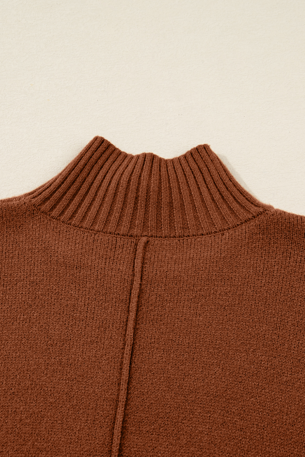 Fiery Red Ribbed High Neck Front Pockets Center Seam Shift Sweater Dress - loveforevers