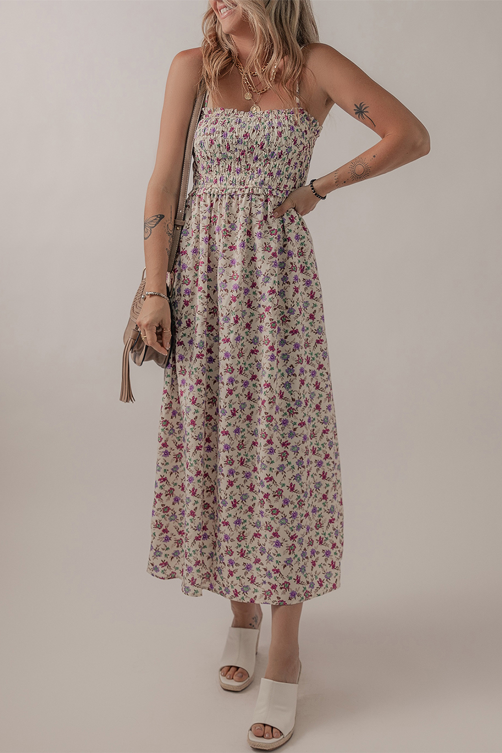 Multicolour Bohemian Ditsy Floral Smocked Fit Flare Sundress - loveforevers