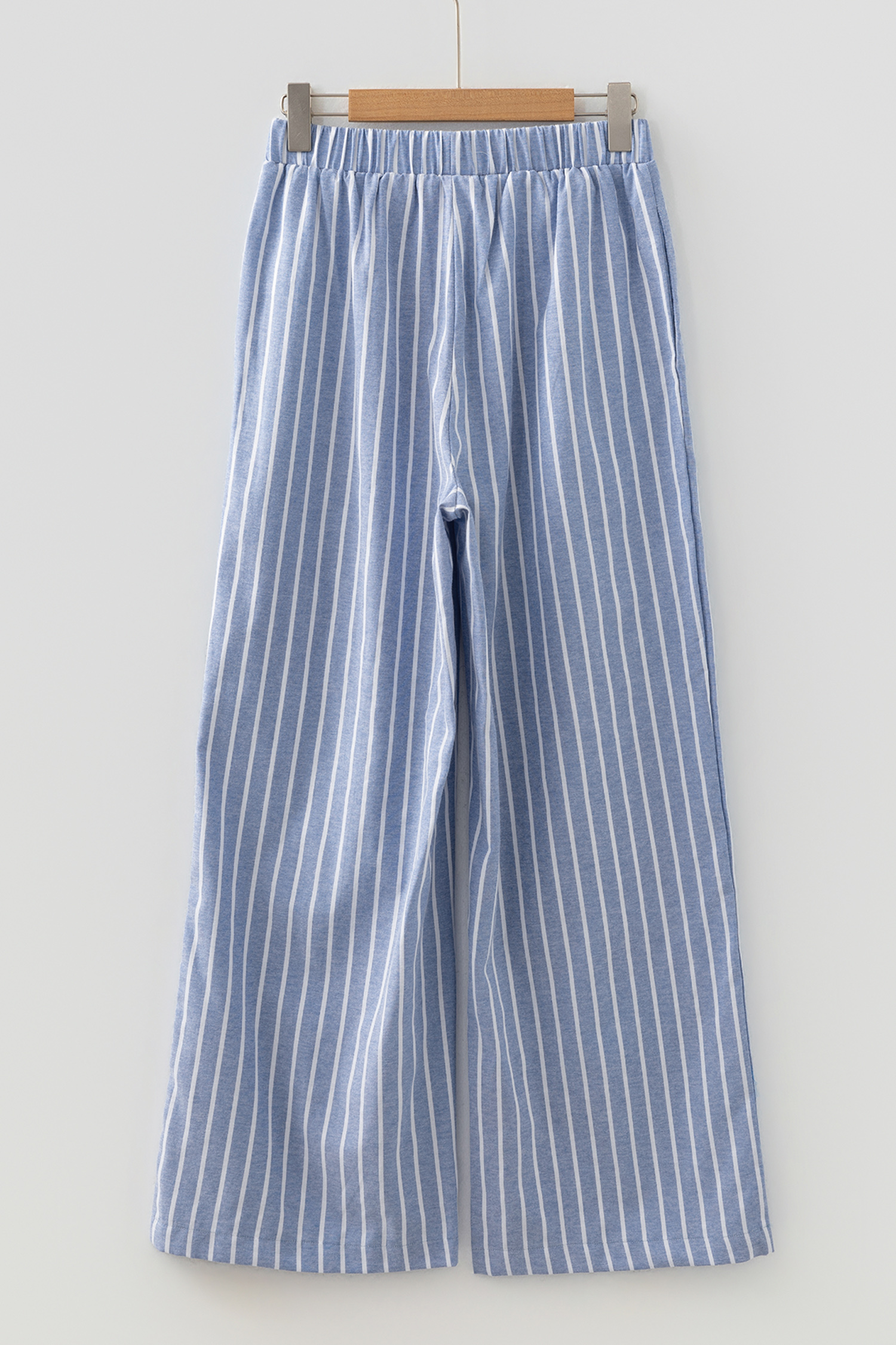 Sky Blue Stripe Buttoned Detail Loose Casual Pants - loveforevers
