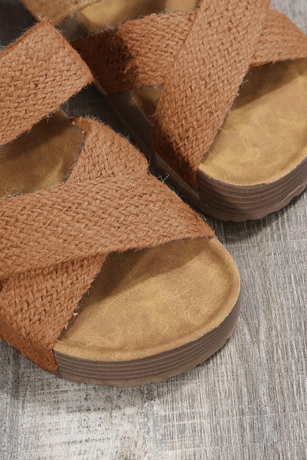 Brown Woven Cross Criss Hollowed Slip-On Slippers - loveforevers