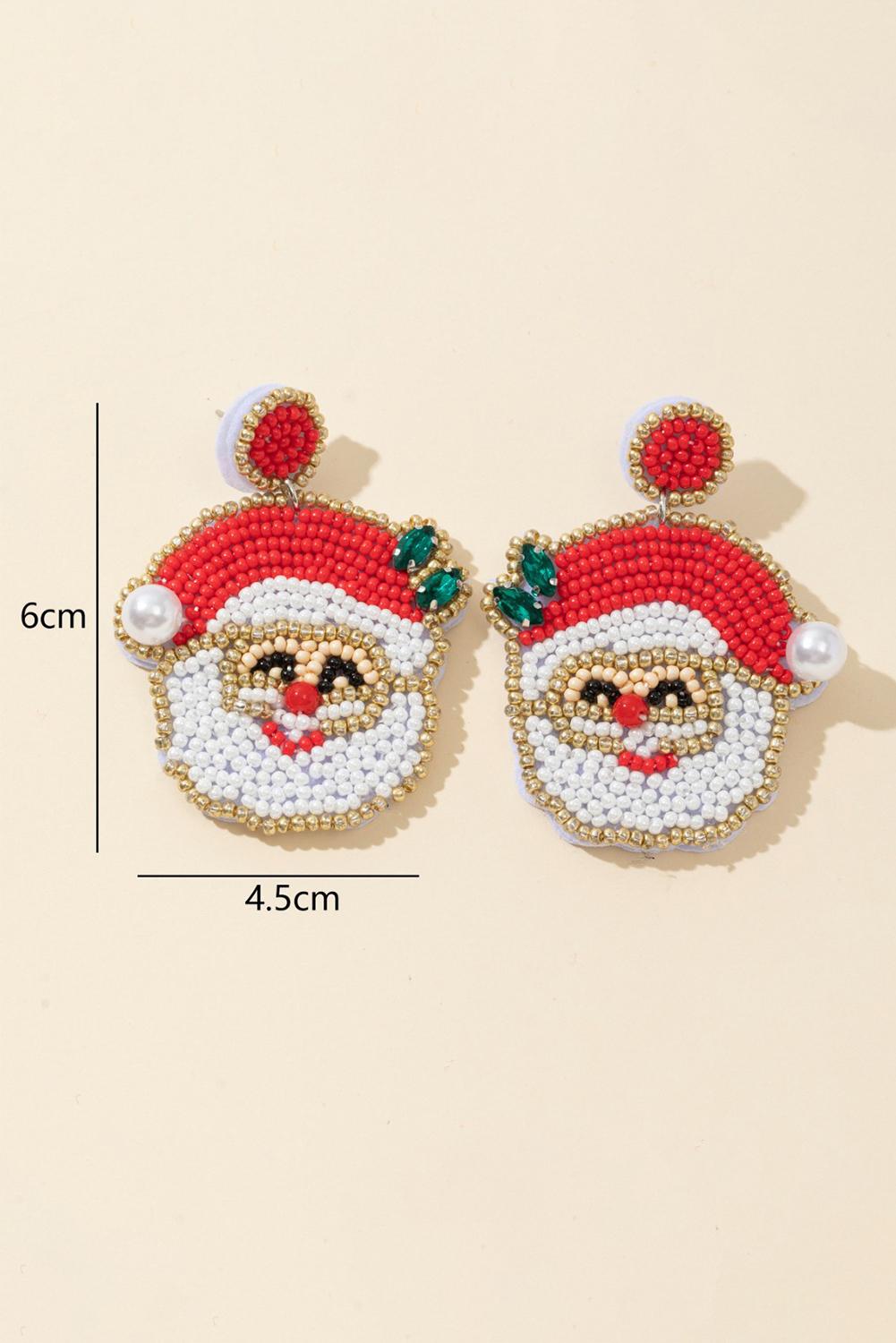 Gold Pearl Gemstone Embellished Beading Santa Claus Earrings - loveforevers