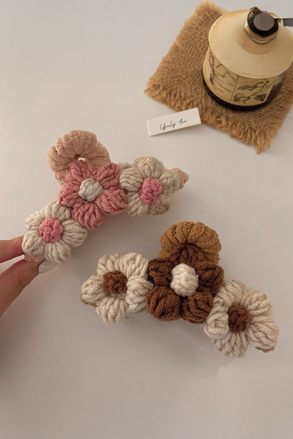 Pink Flower Crochet Cover Large Hair Claw Clip - loveforevers
