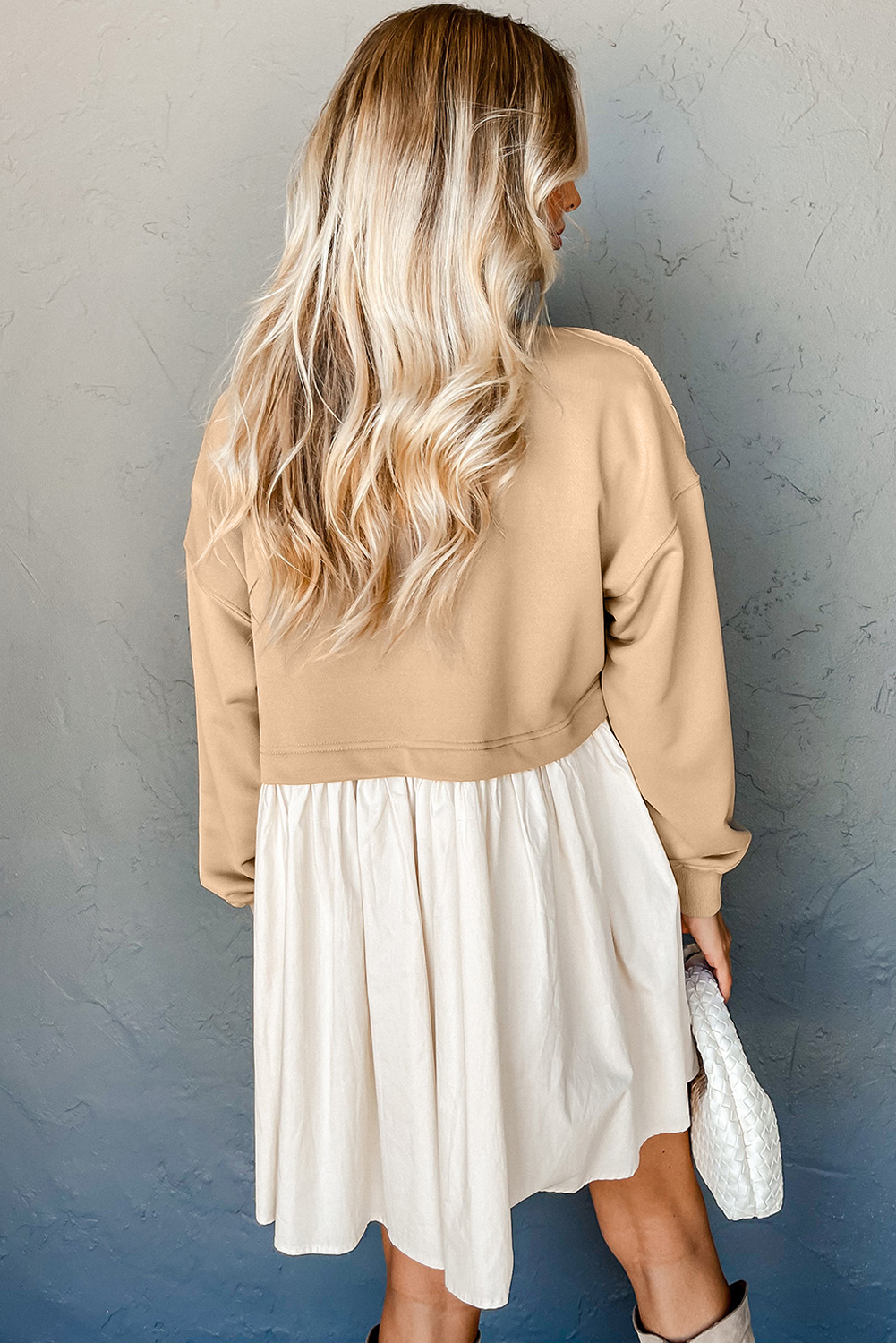 Pale Khaki Sweatshirt Poplin Mini Dress - loveforevers
