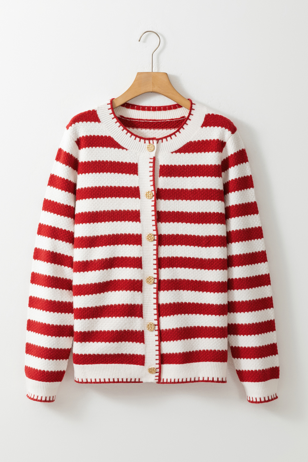 Red Stripe Chic Golden Button Cardigan Sweater - loveforevers