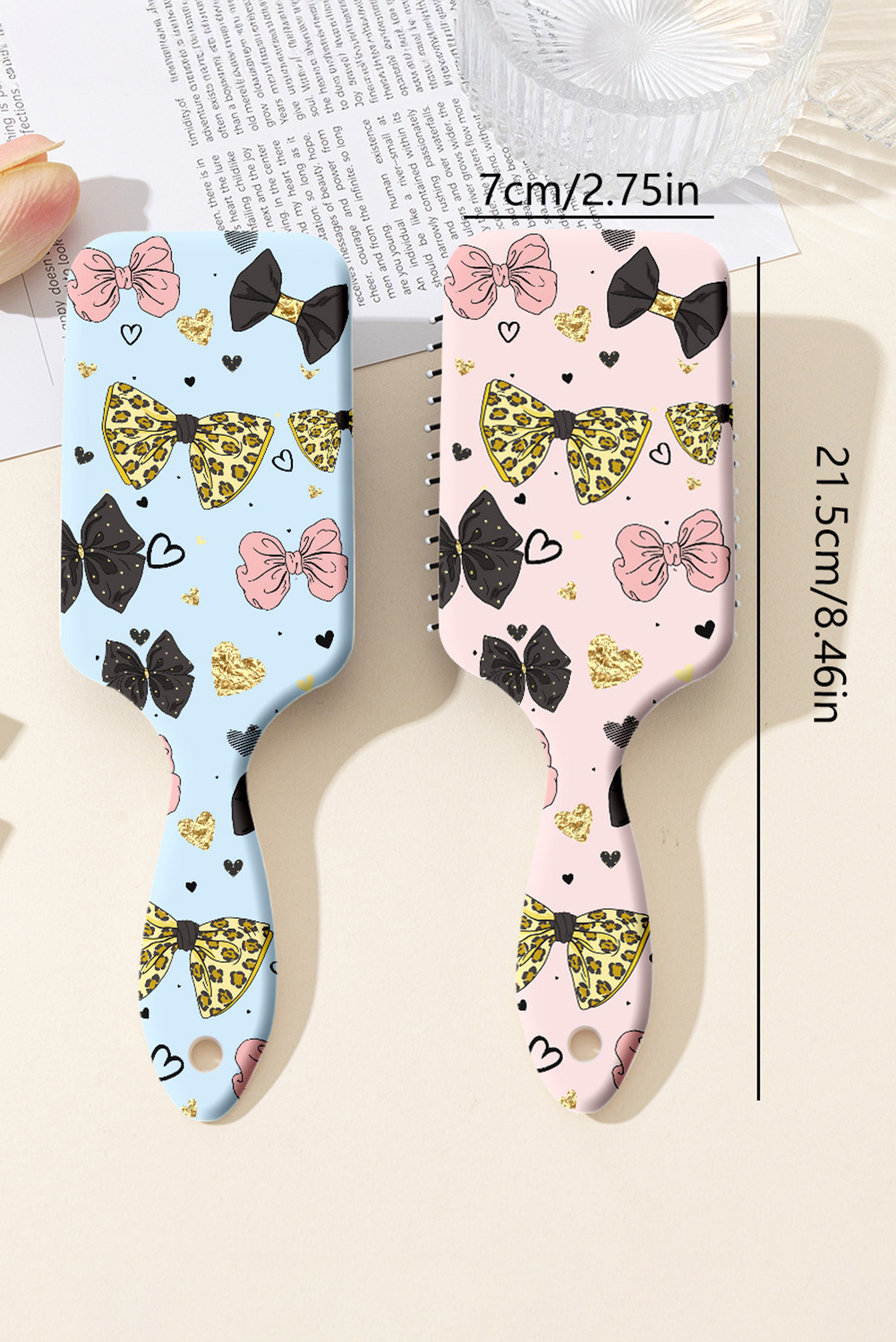 Pink Leopard Diverse Bow Printed Large Detangle Comb - loveforevers