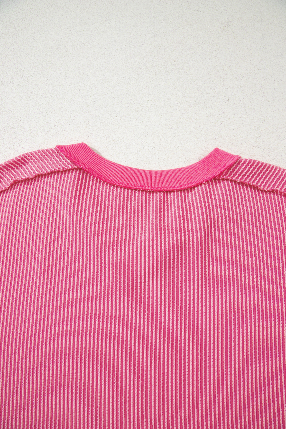 Rose Red Twisted Ribbed Knit V Neck Casual Tee - loveforevers