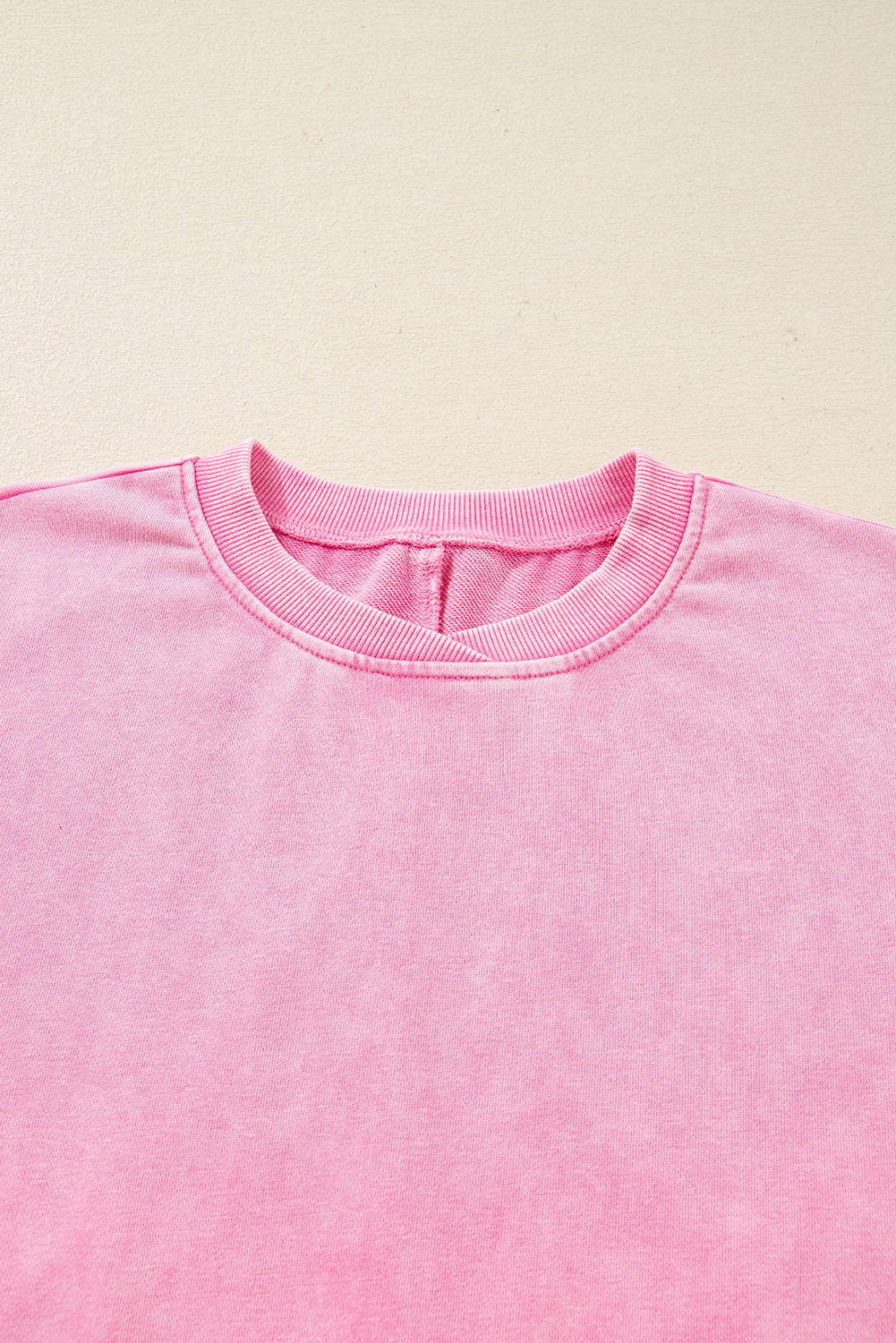 Bright Pink Mineral Wash Crossed Crew Neck Drop Shoulder Loose Sweatshirt - loveforevers