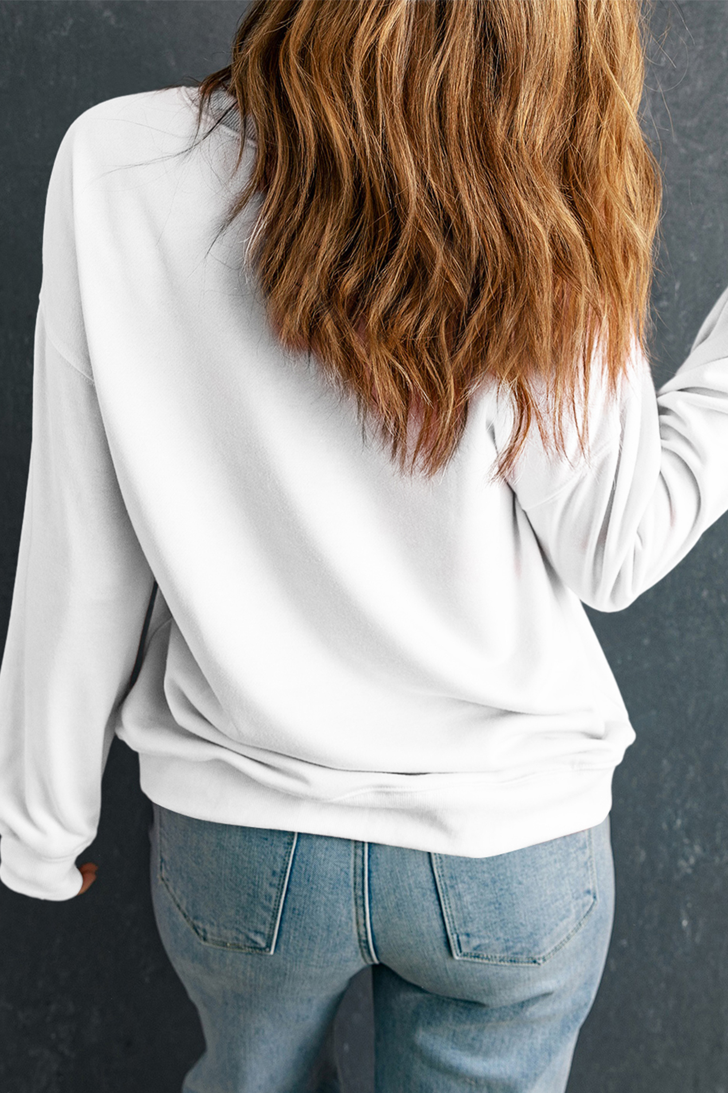 White merry Festive Bow Print Drop Shoulder Loose Pullover Sweatshirt - loveforevers