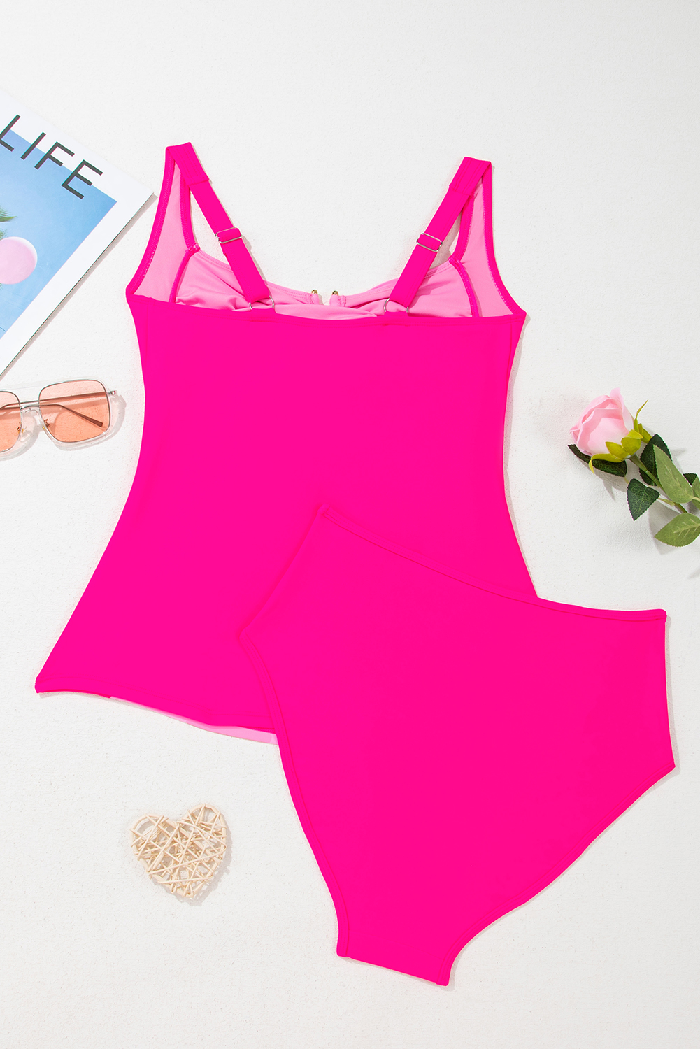 Bonbon Ruched Tummy Control Tankini 2pcs Swimsuit - loveforevers