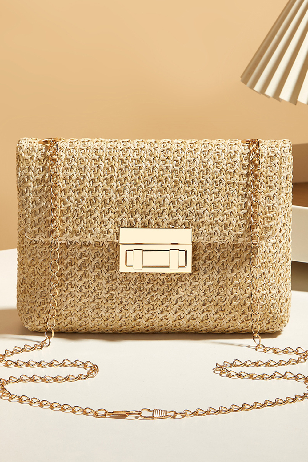 Camel Woven Chain Strap Flap Shoulder Bag - loveforevers