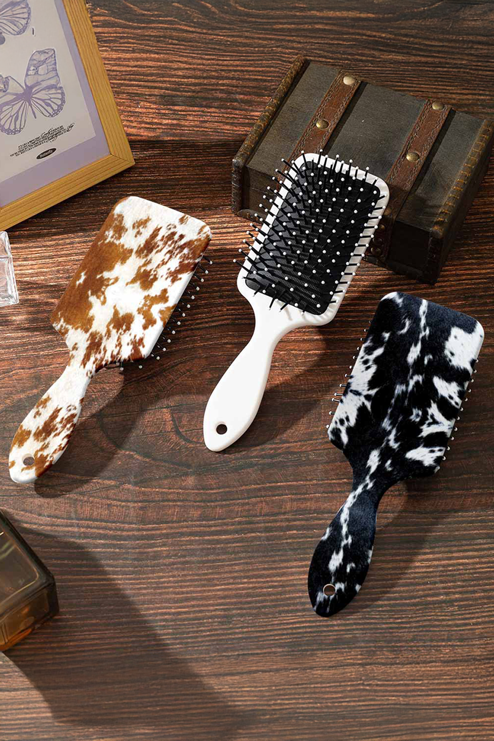 Chestnut Cow Print Long Handle Air Cushion Comb - loveforevers