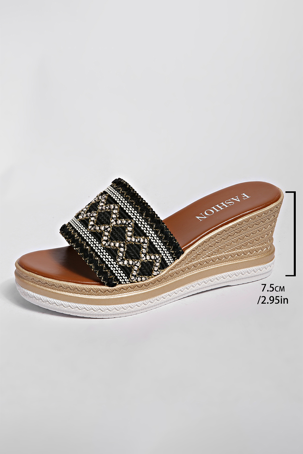 Black Woven Band PU Leather Wedge Slippers - loveforevers