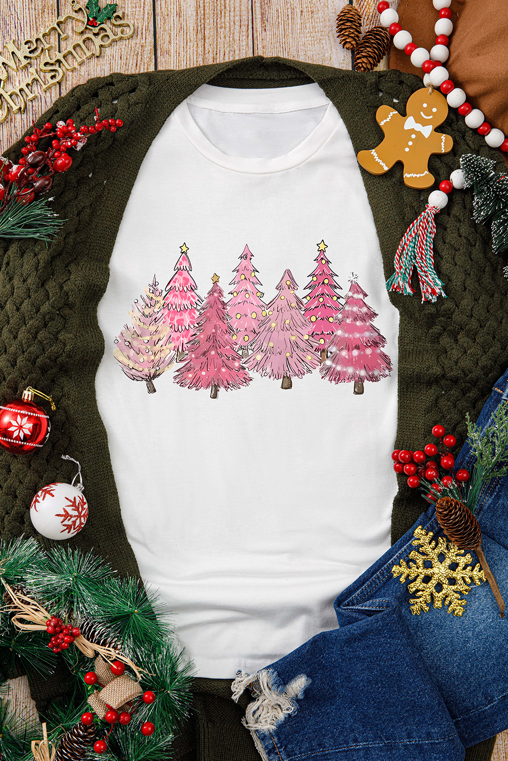 White Lighting Christmas Trees Fashion Graphic Tee - loveforevers